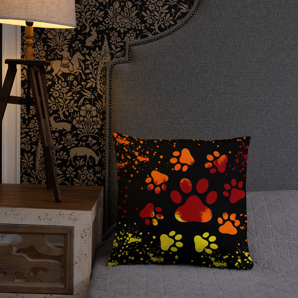 ORANGE/ YELLOW DOG PAWS- Basic Pillow