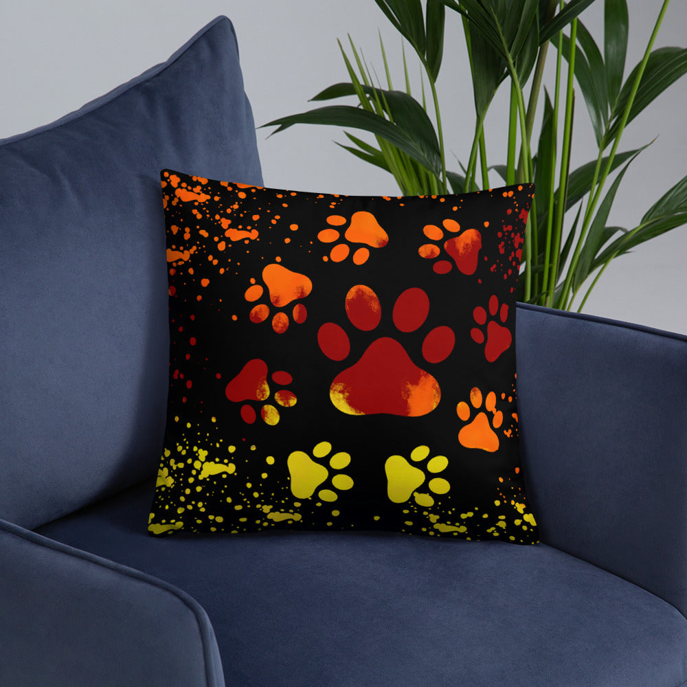 ORANGE/ YELLOW DOG PAWS- Basic Pillow