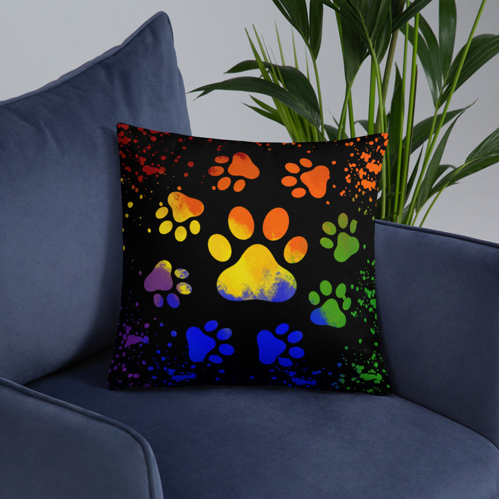 DARK RAINBOW DOG PAWS- Basic Pillow