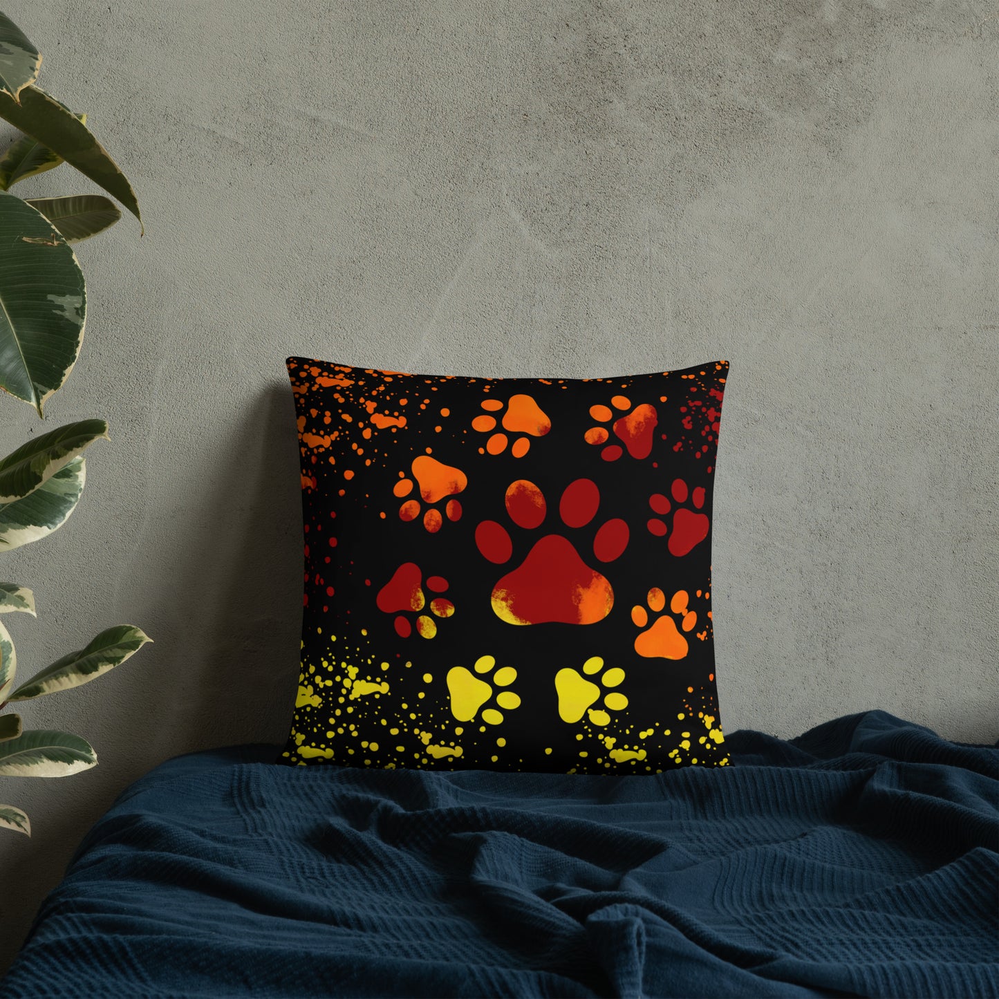 ORANGE/ YELLOW DOG PAWS- Basic Pillow