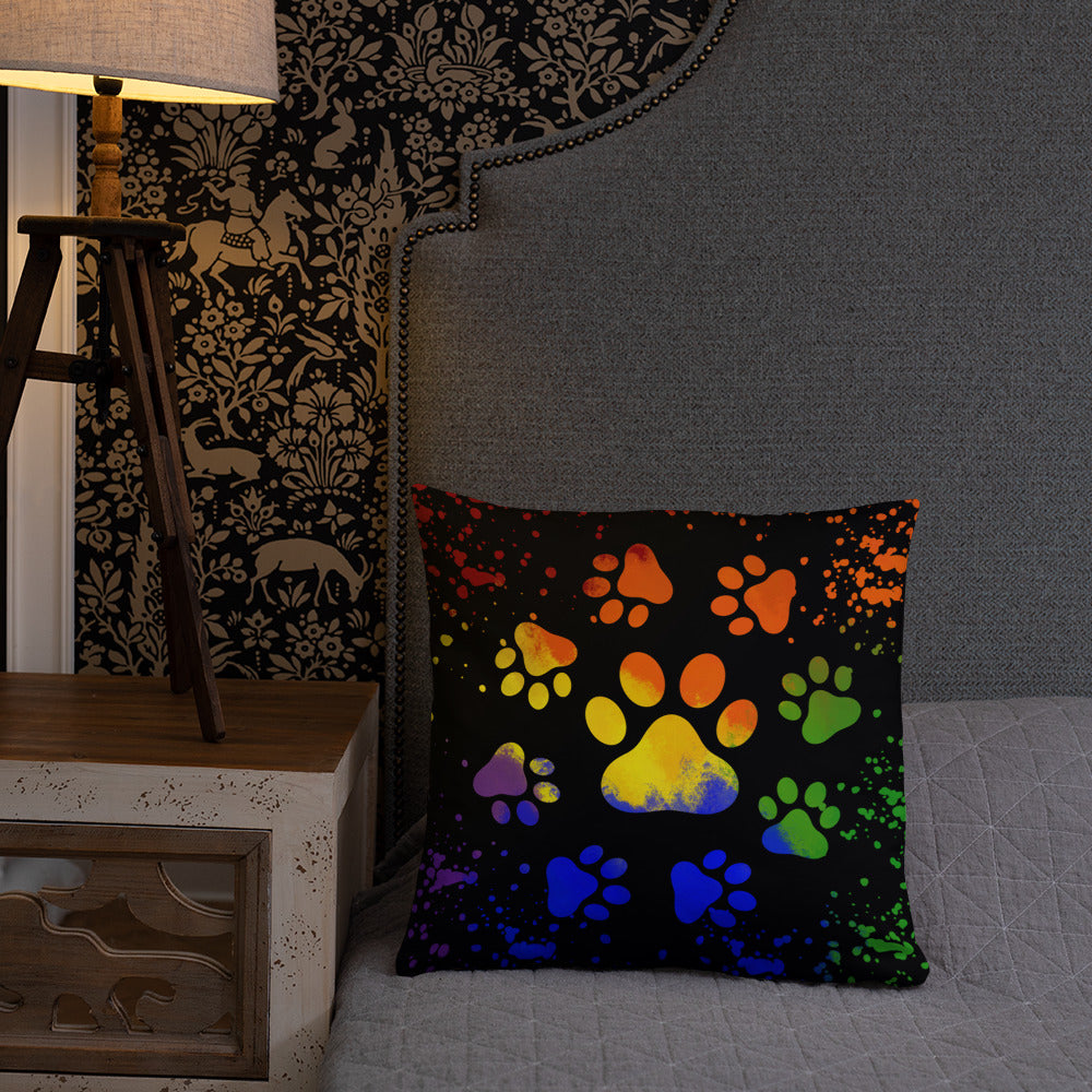 DARK RAINBOW DOG PAWS- Basic Pillow