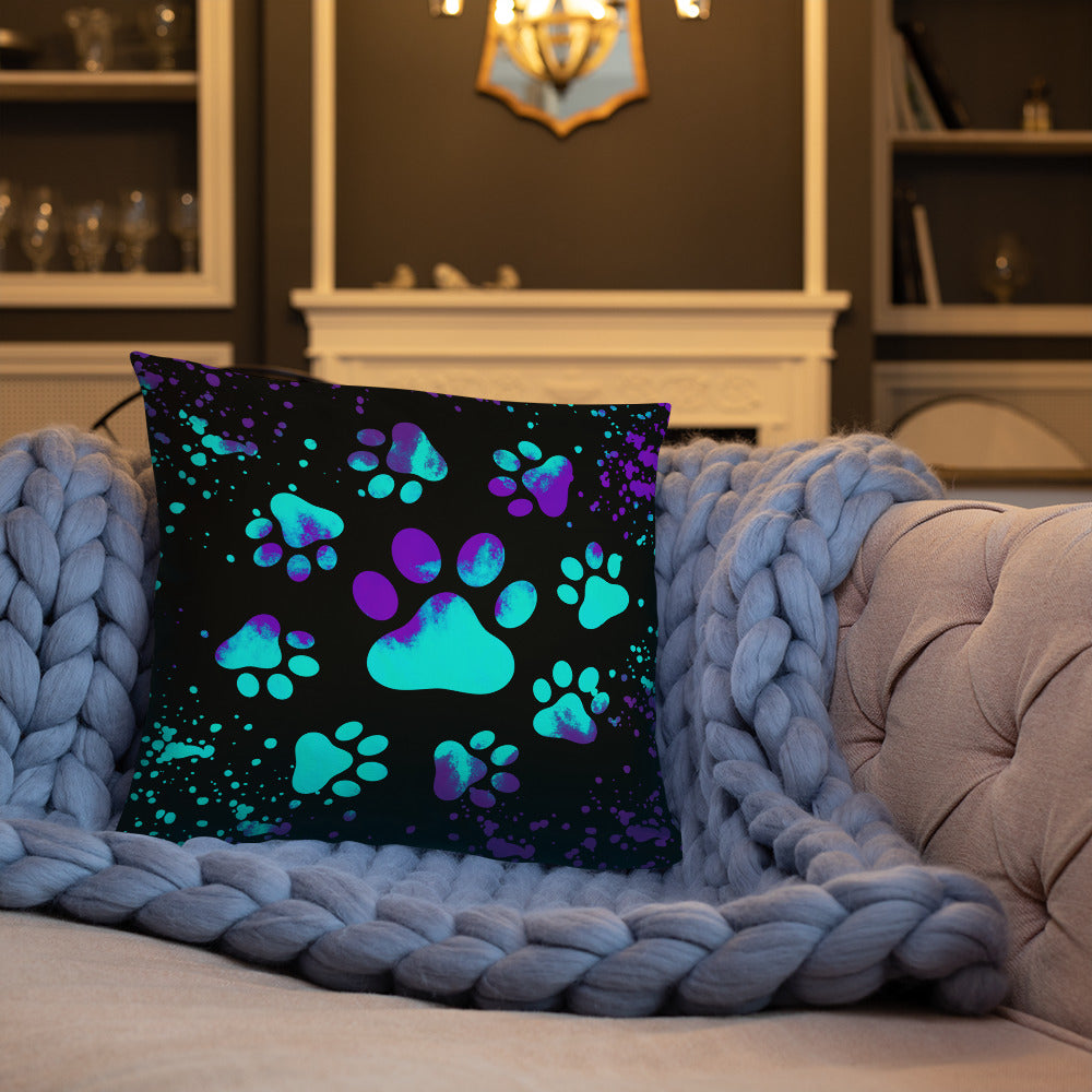 BLUE/ PURPLE DOG PAWS- Basic Pillow