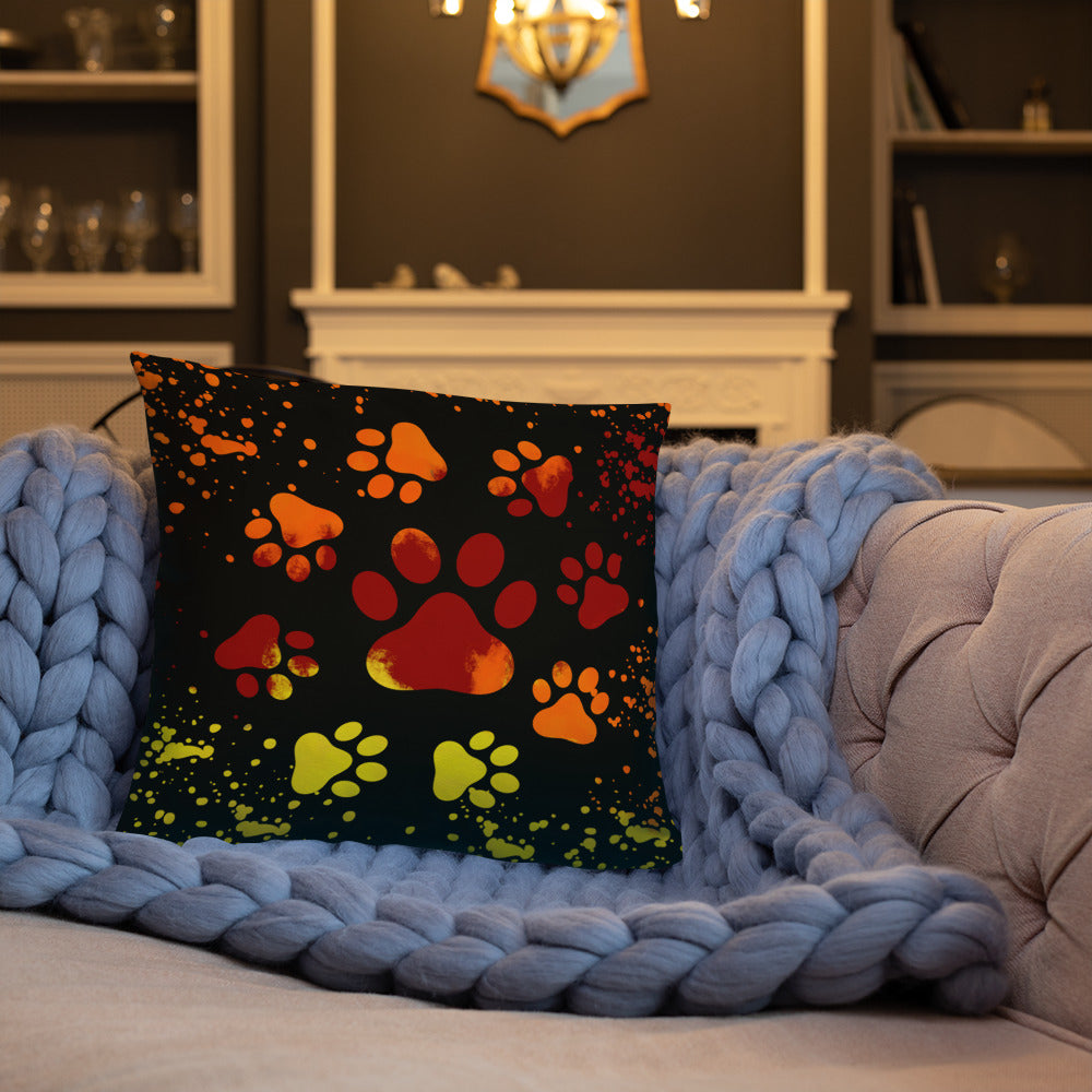 ORANGE/ YELLOW DOG PAWS- Basic Pillow