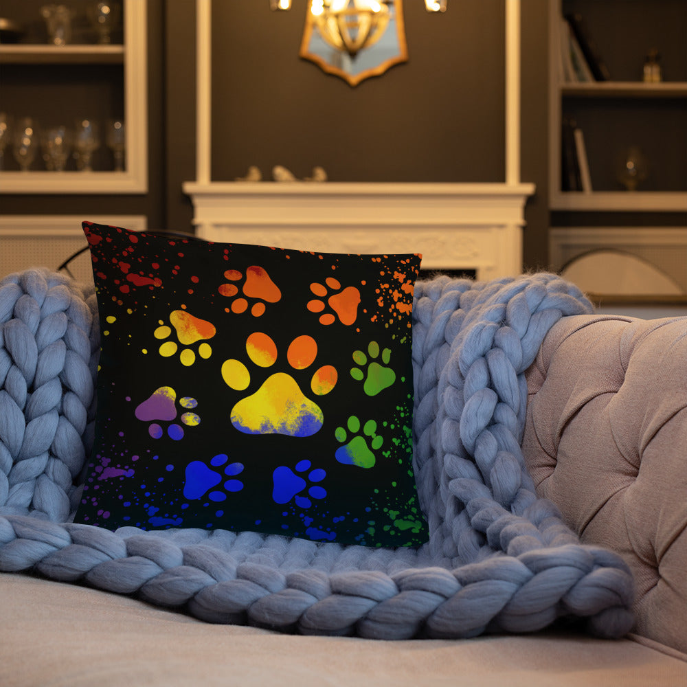 DARK RAINBOW DOG PAWS- Basic Pillow