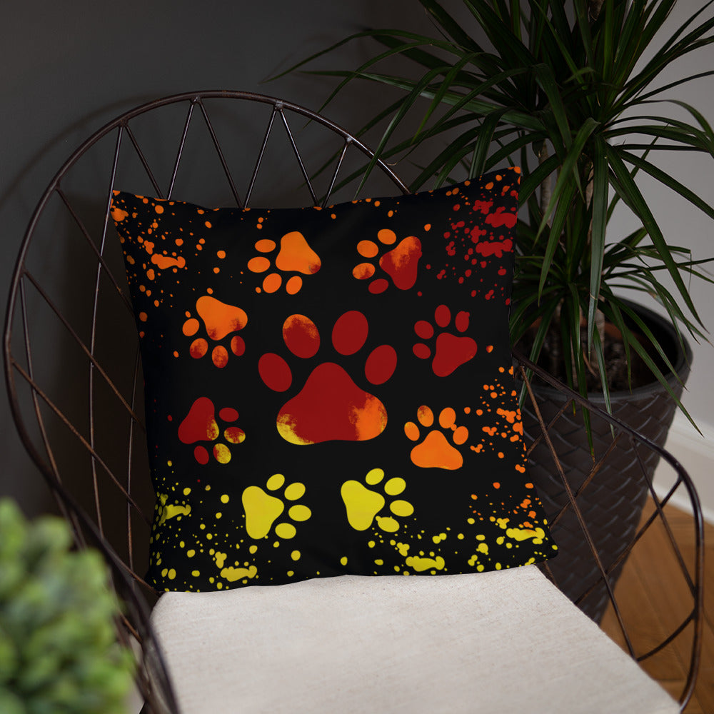 ORANGE/ YELLOW DOG PAWS- Basic Pillow