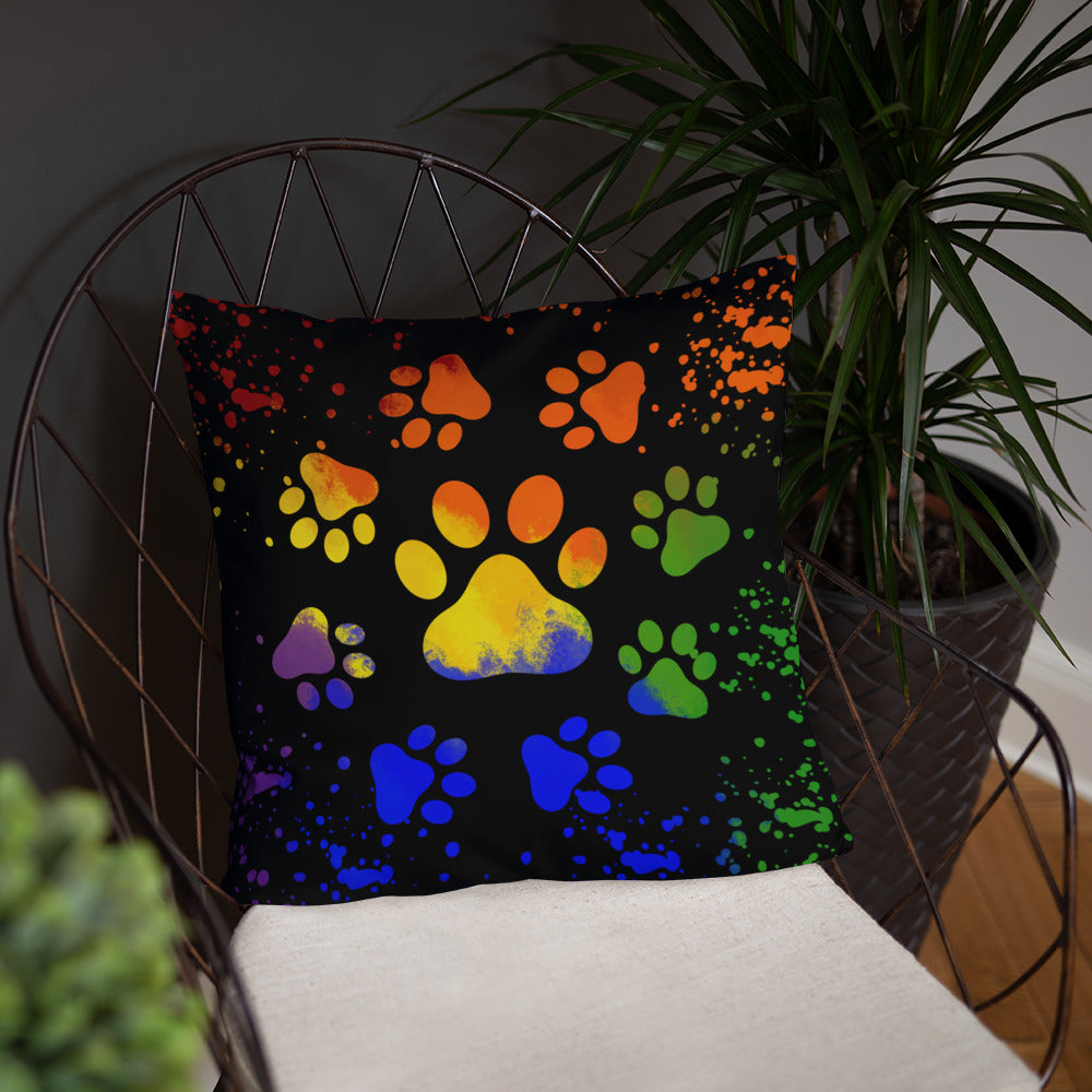 DARK RAINBOW DOG PAWS- Basic Pillow