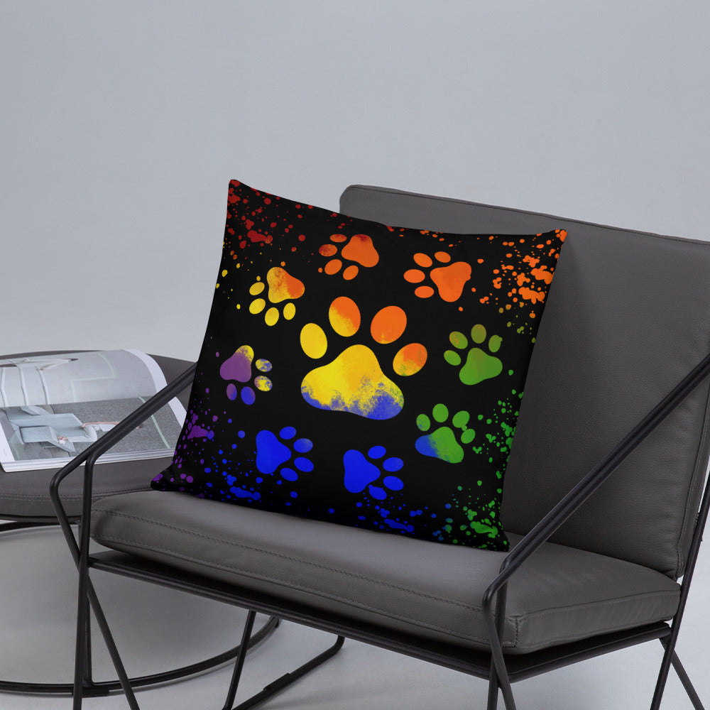 DARK RAINBOW DOG PAWS- Basic Pillow