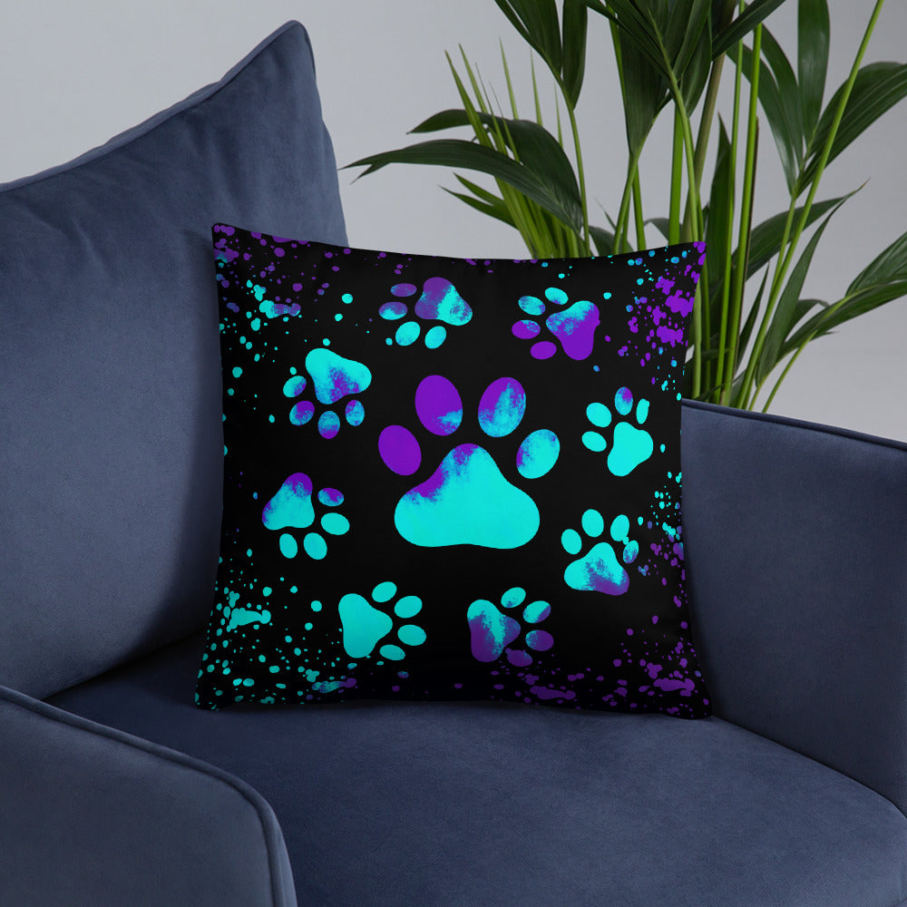 BLUE/ PURPLE DOG PAWS- Basic Pillow