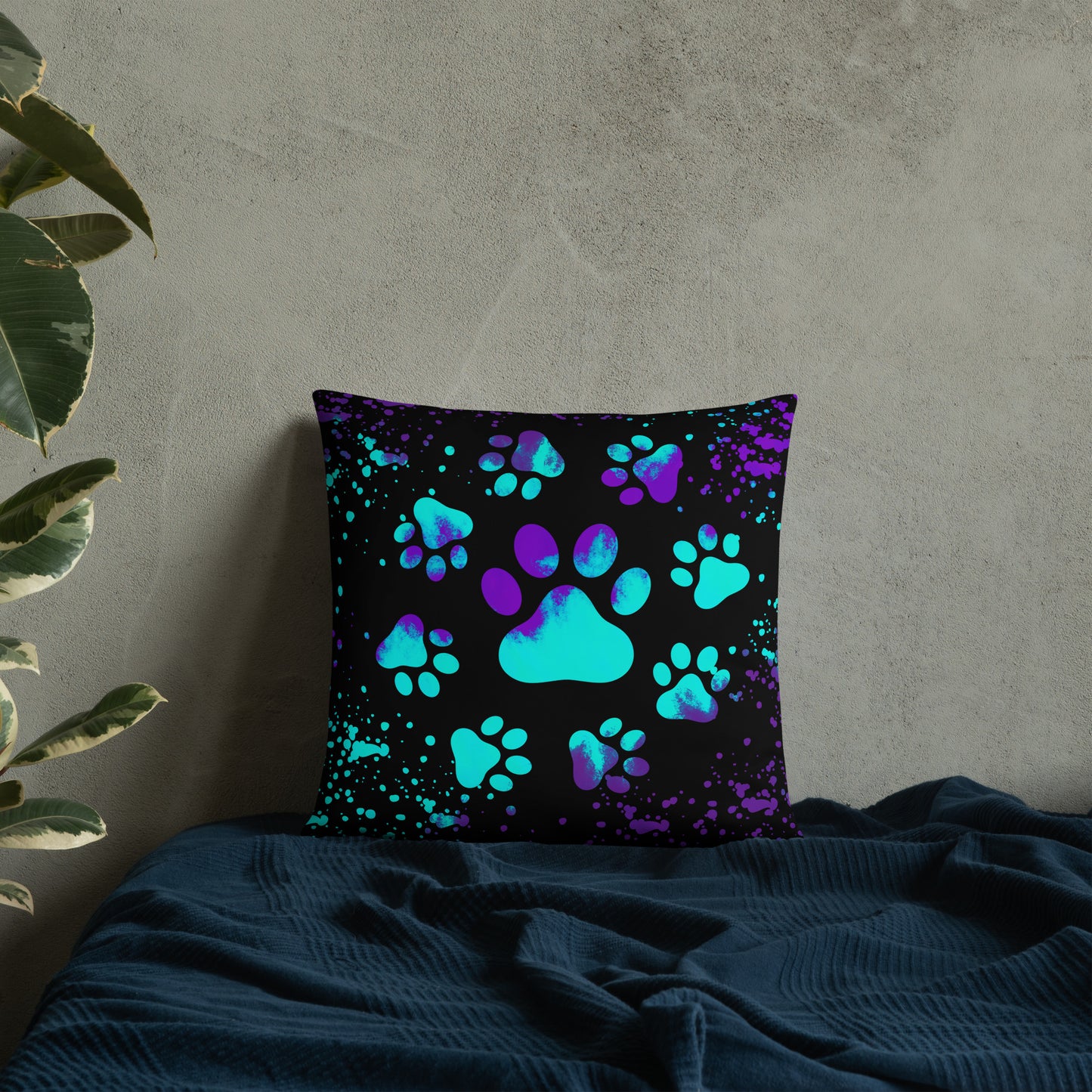 BLUE/ PURPLE DOG PAWS- Basic Pillow