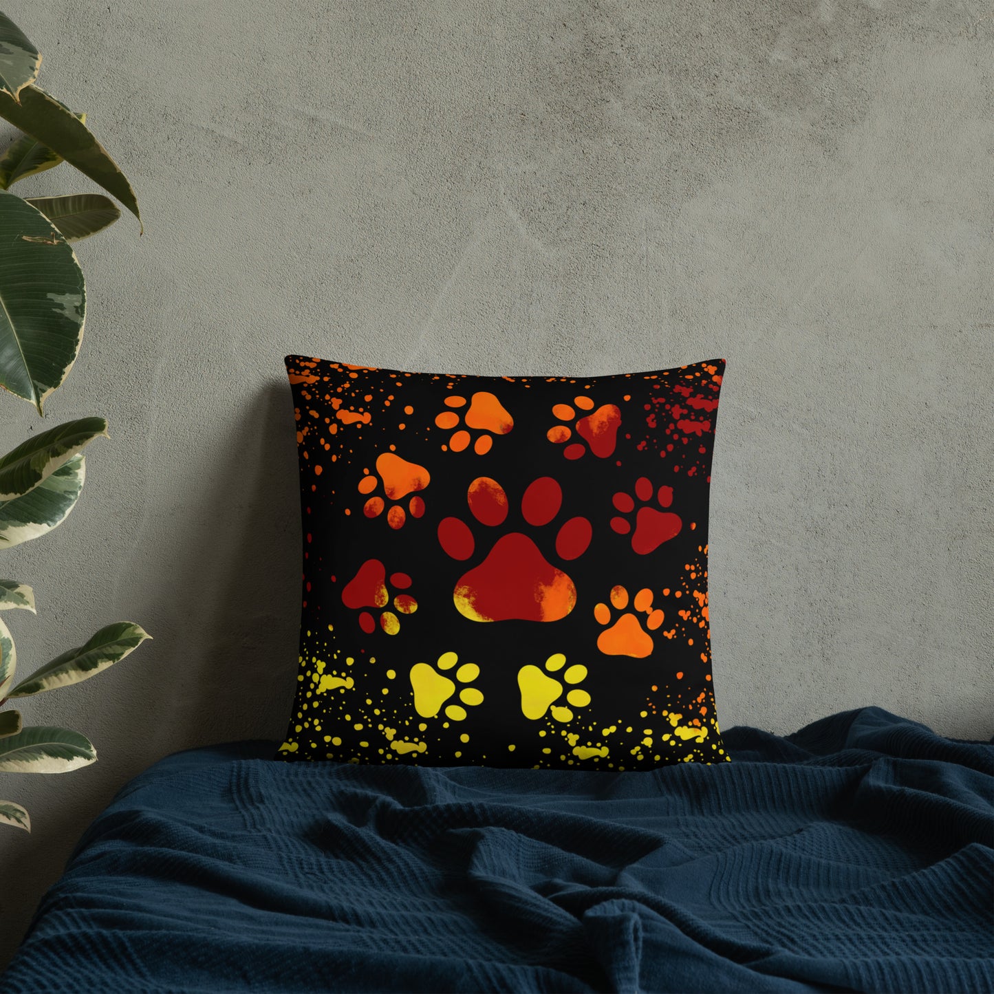 ORANGE/ YELLOW DOG PAWS- Basic Pillow