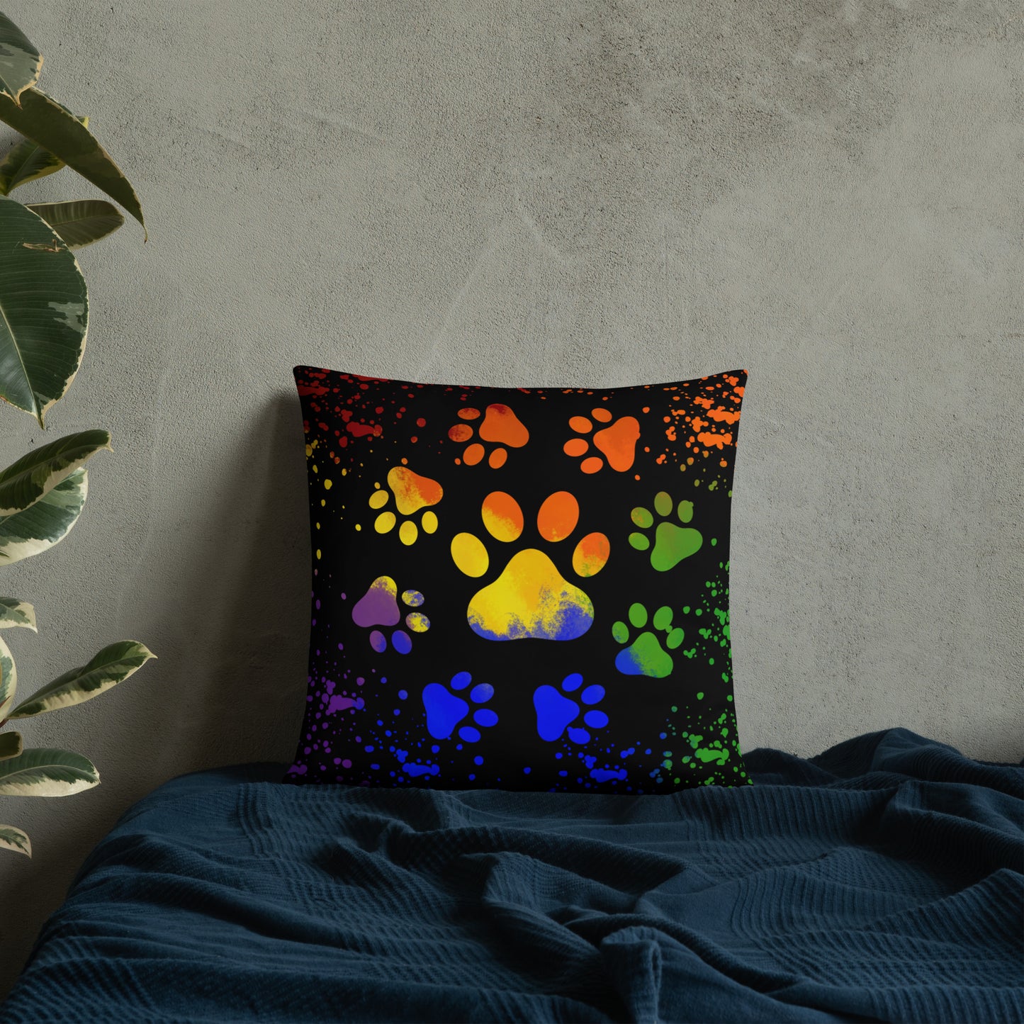 DARK RAINBOW DOG PAWS- Basic Pillow