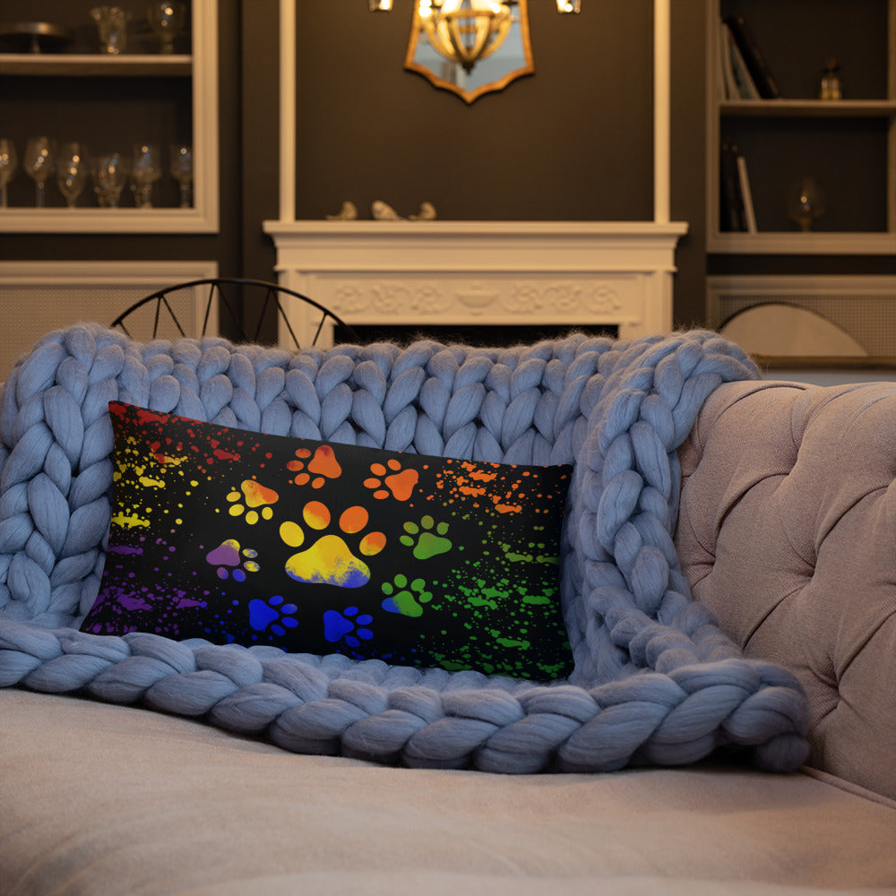 DARK RAINBOW DOG PAWS- Basic Pillow