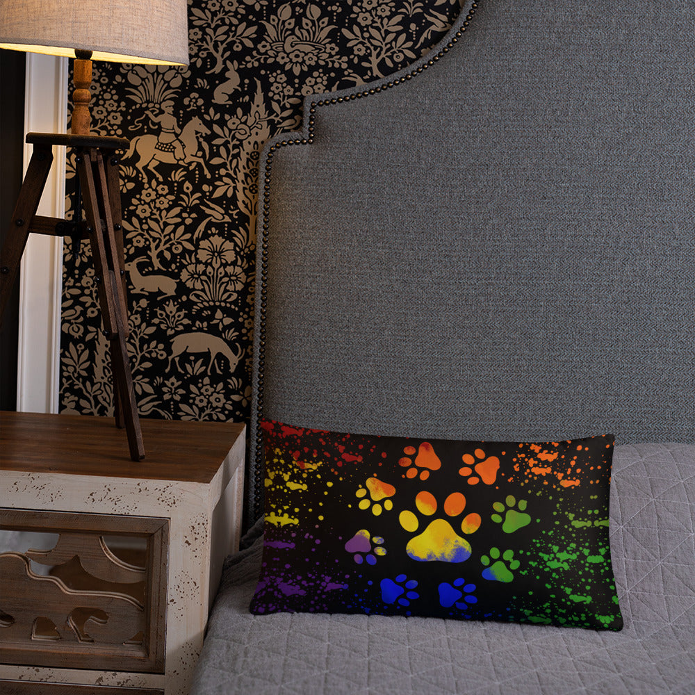 DARK RAINBOW DOG PAWS- Basic Pillow