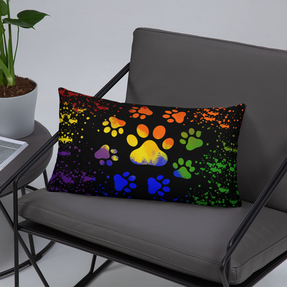 DARK RAINBOW DOG PAWS- Basic Pillow