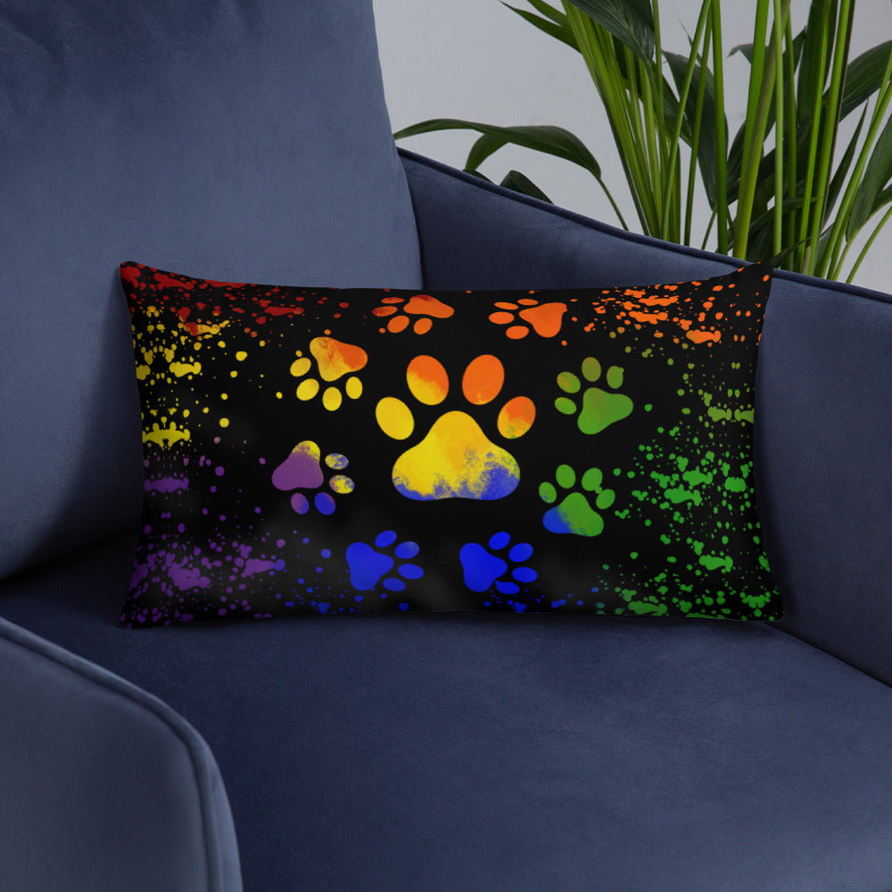 DARK RAINBOW DOG PAWS- Basic Pillow