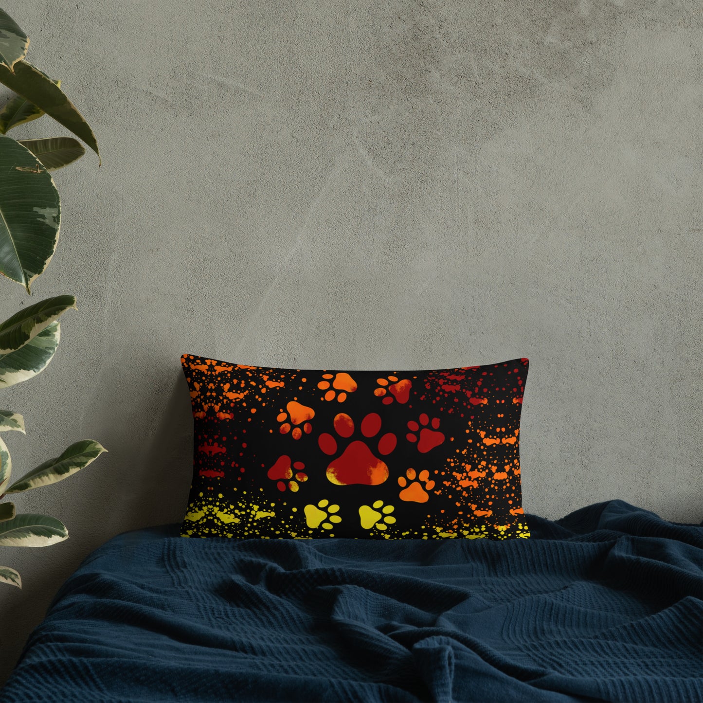 ORANGE/ YELLOW DOG PAWS- Basic Pillow
