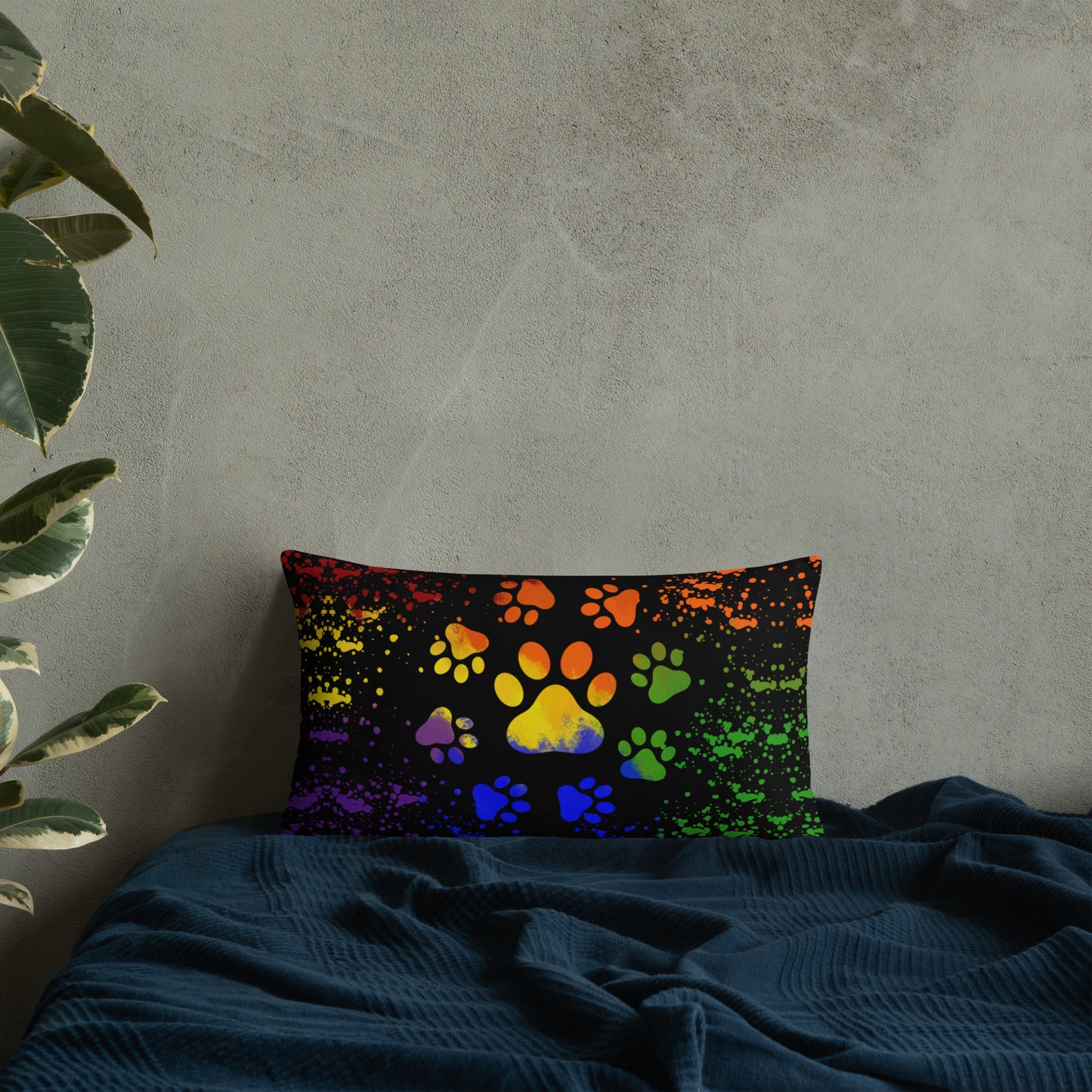 DARK RAINBOW DOG PAWS- Basic Pillow