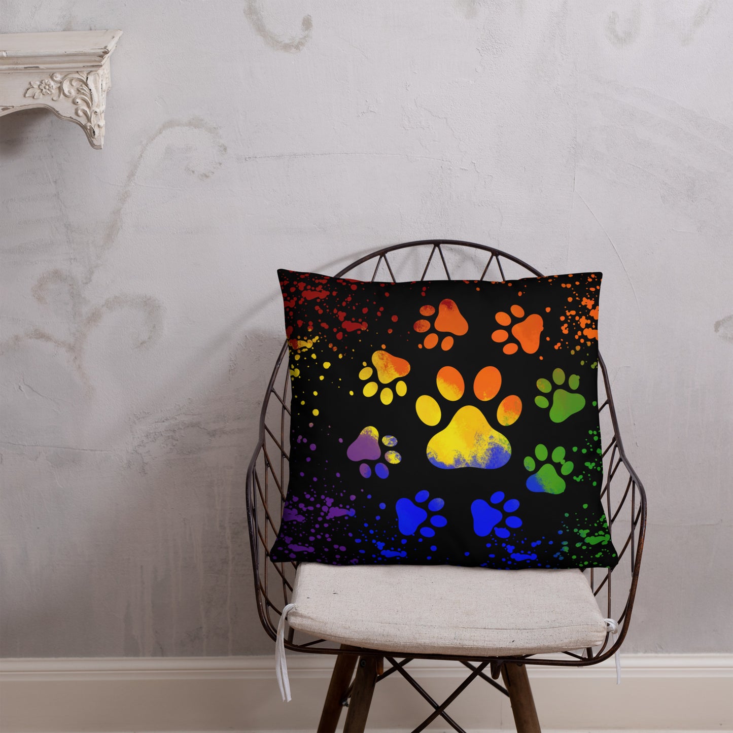 DARK RAINBOW DOG PAWS- Basic Pillow