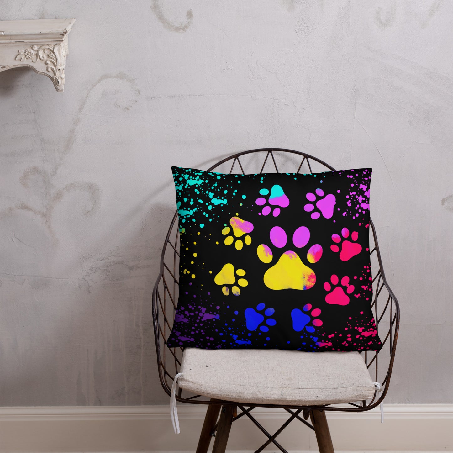 LIGHT RAINBOW DOG PAWS- Basic Pillow