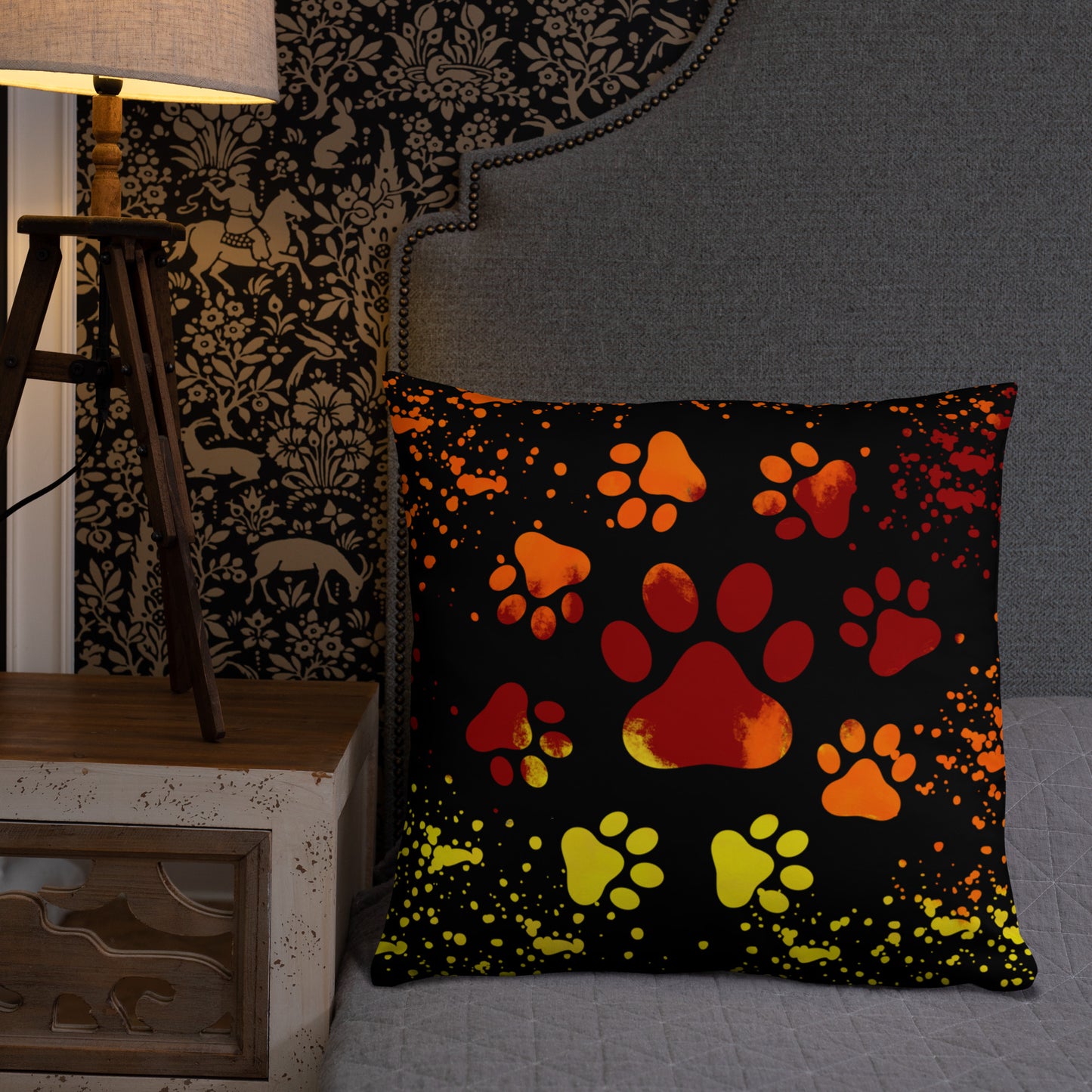 ORANGE/ YELLOW DOG PAWS- Basic Pillow