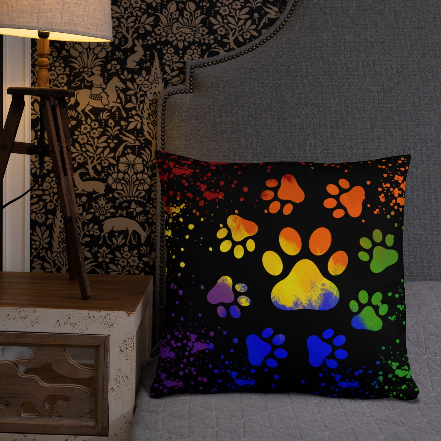 DARK RAINBOW DOG PAWS- Basic Pillow
