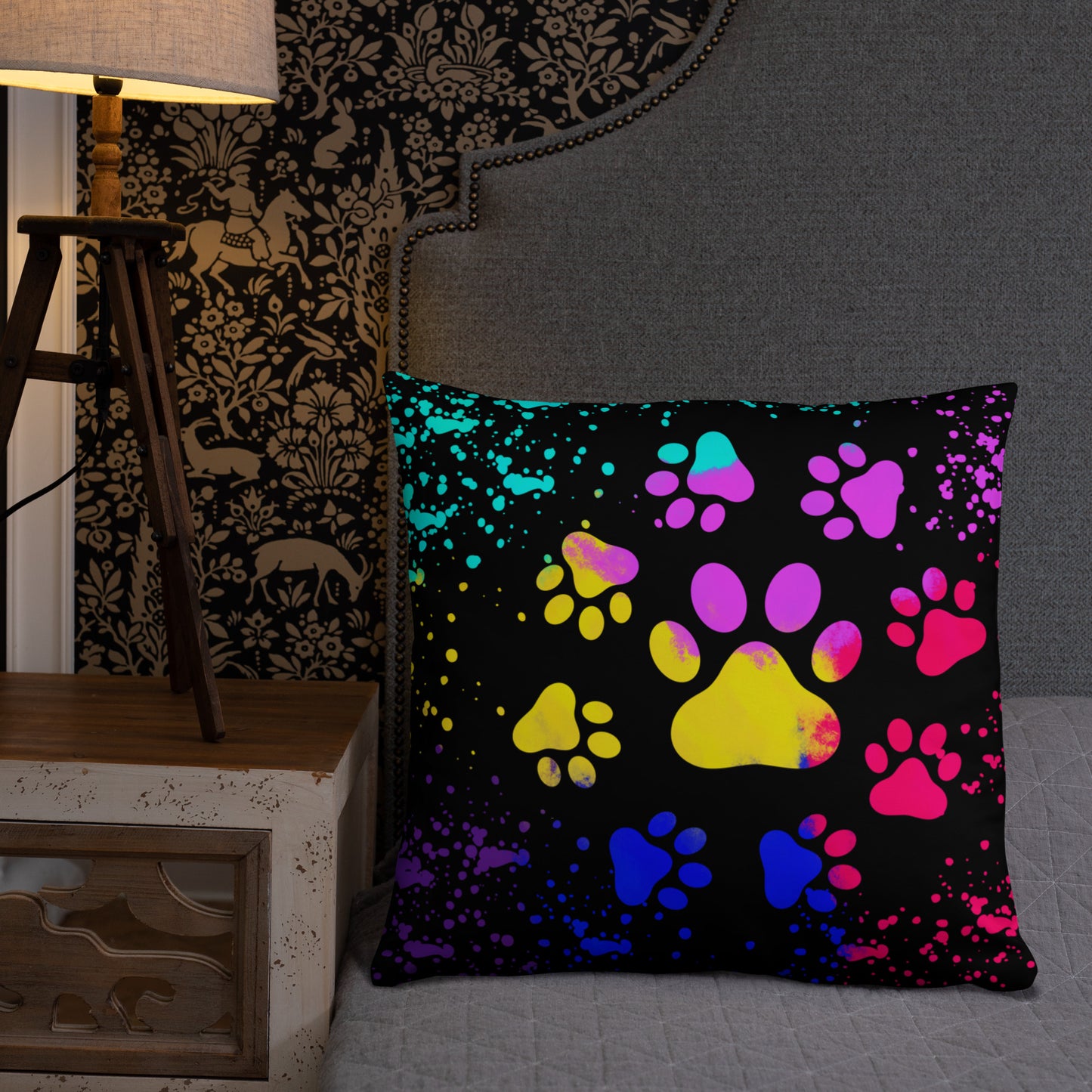 LIGHT RAINBOW DOG PAWS- Basic Pillow