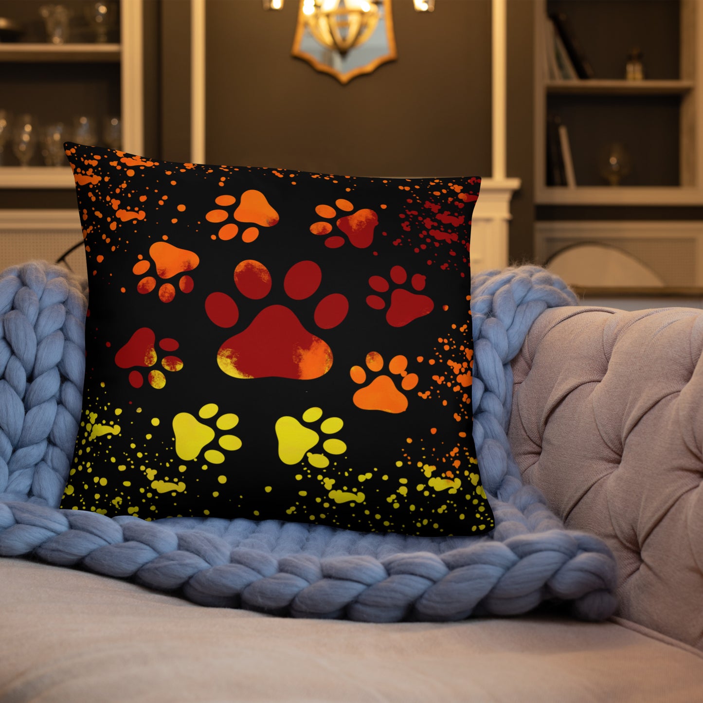 ORANGE/ YELLOW DOG PAWS- Basic Pillow