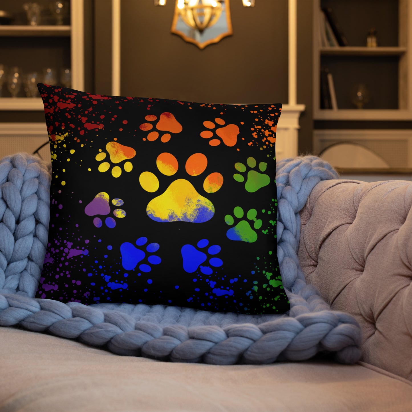 DARK RAINBOW DOG PAWS- Basic Pillow