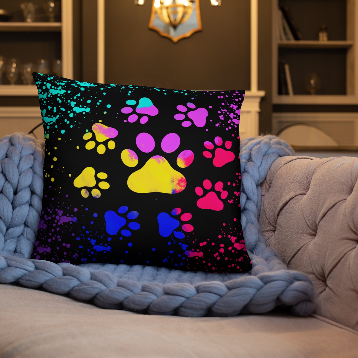 LIGHT RAINBOW DOG PAWS- Basic Pillow