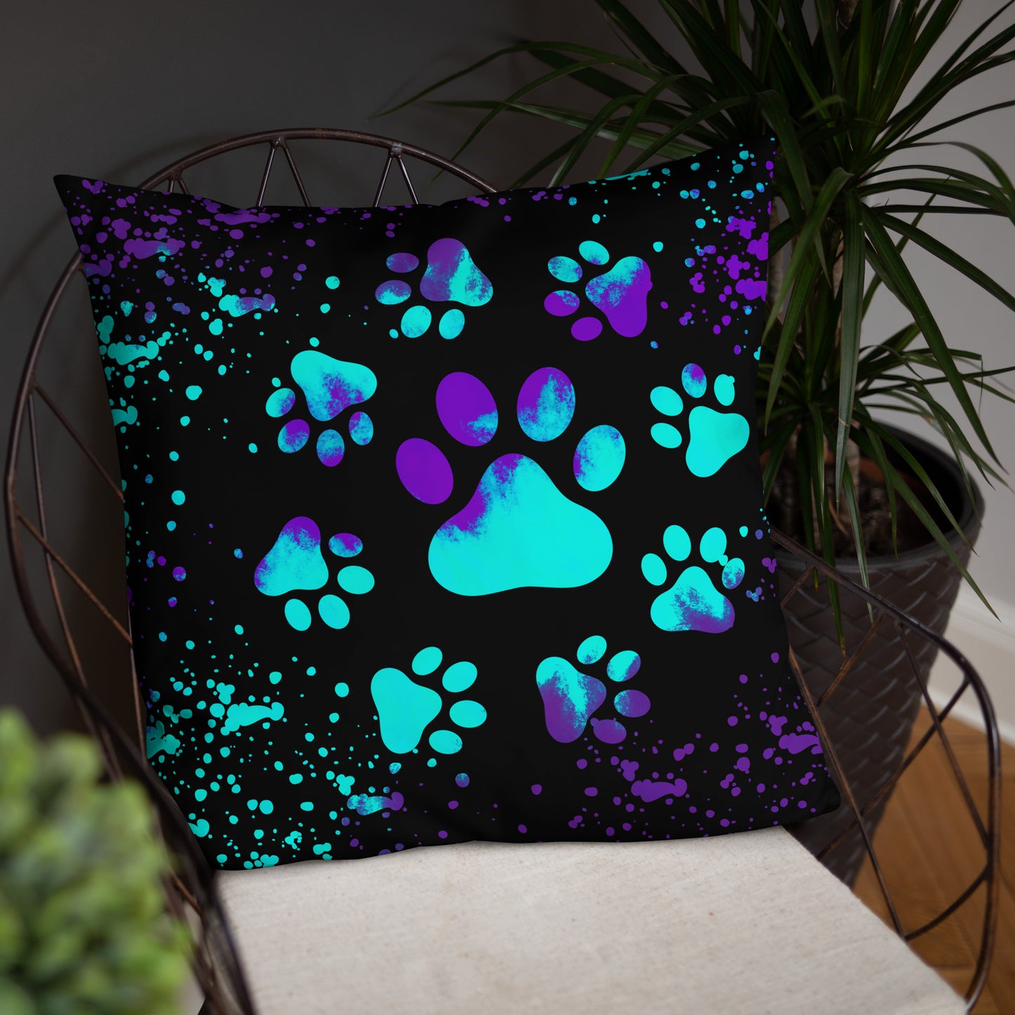 BLUE/ PURPLE DOG PAWS- Basic Pillow