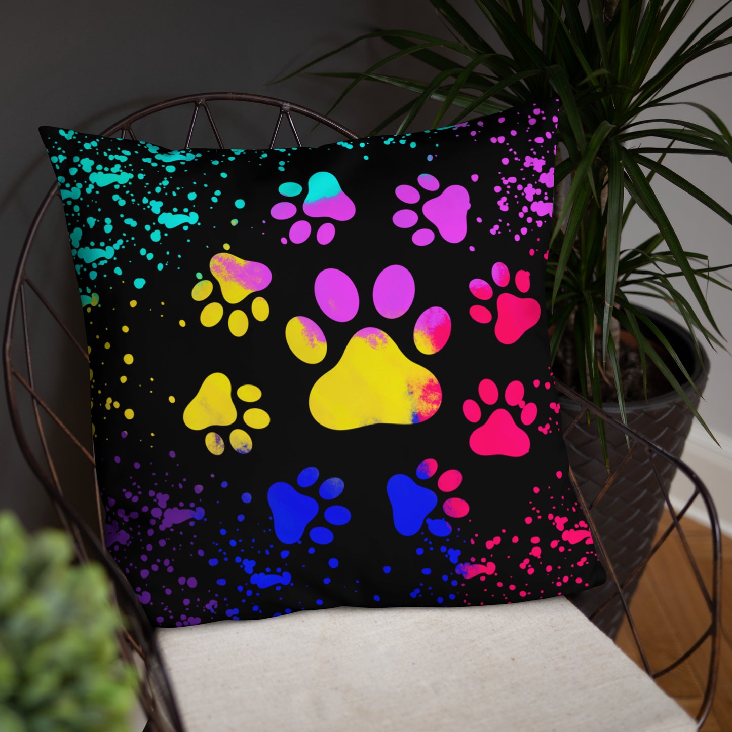 LIGHT RAINBOW DOG PAWS- Basic Pillow