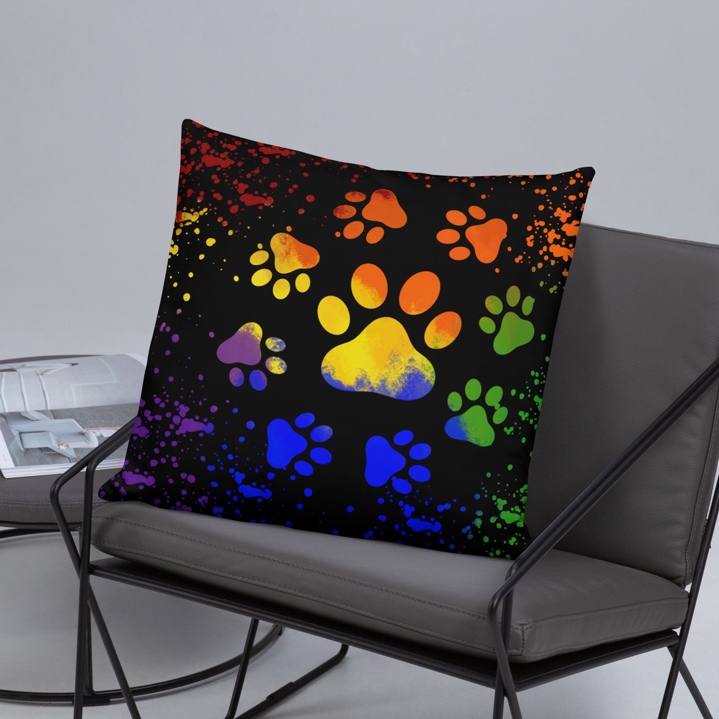 DARK RAINBOW DOG PAWS- Basic Pillow
