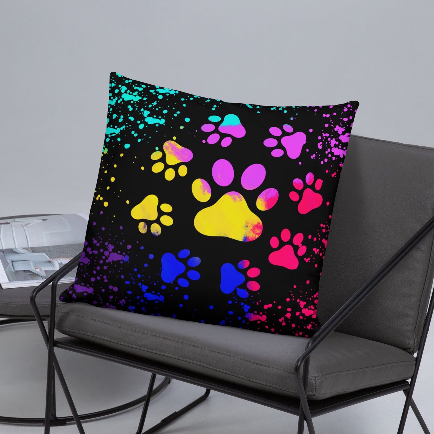 LIGHT RAINBOW DOG PAWS- Basic Pillow
