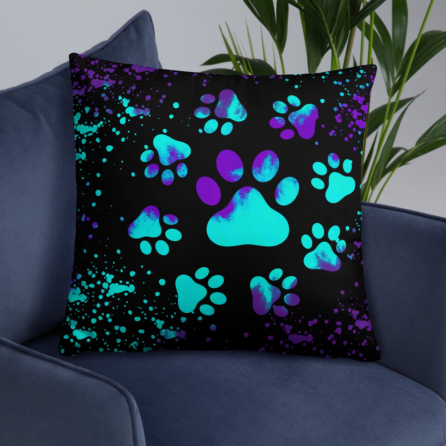BLUE/ PURPLE DOG PAWS- Basic Pillow