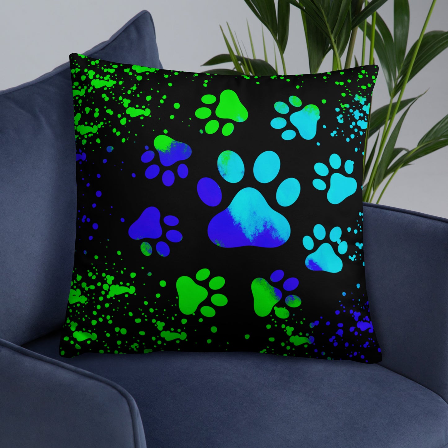 BLUE/ GREEN DOG PAWS- Basic Pillow