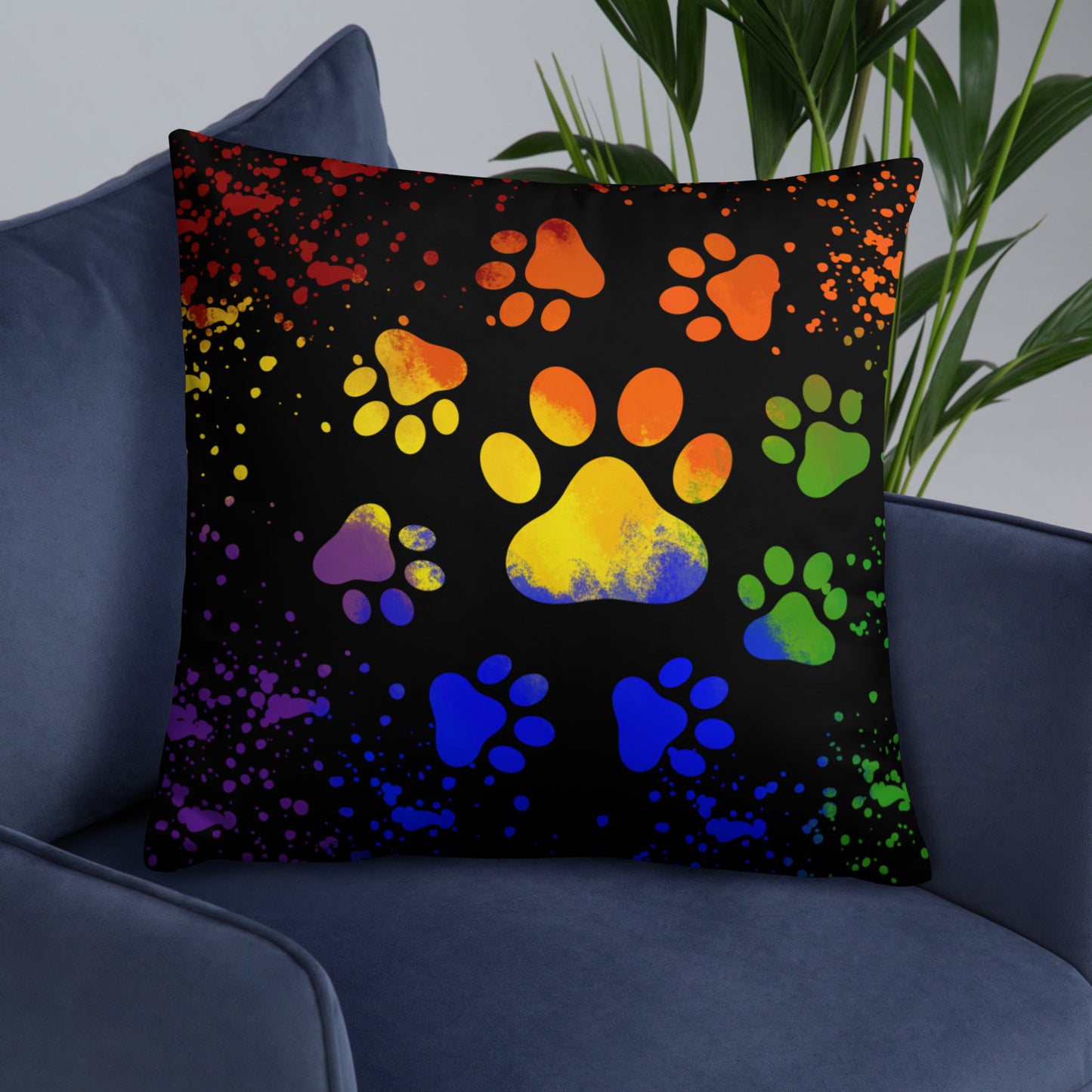 DARK RAINBOW DOG PAWS- Basic Pillow