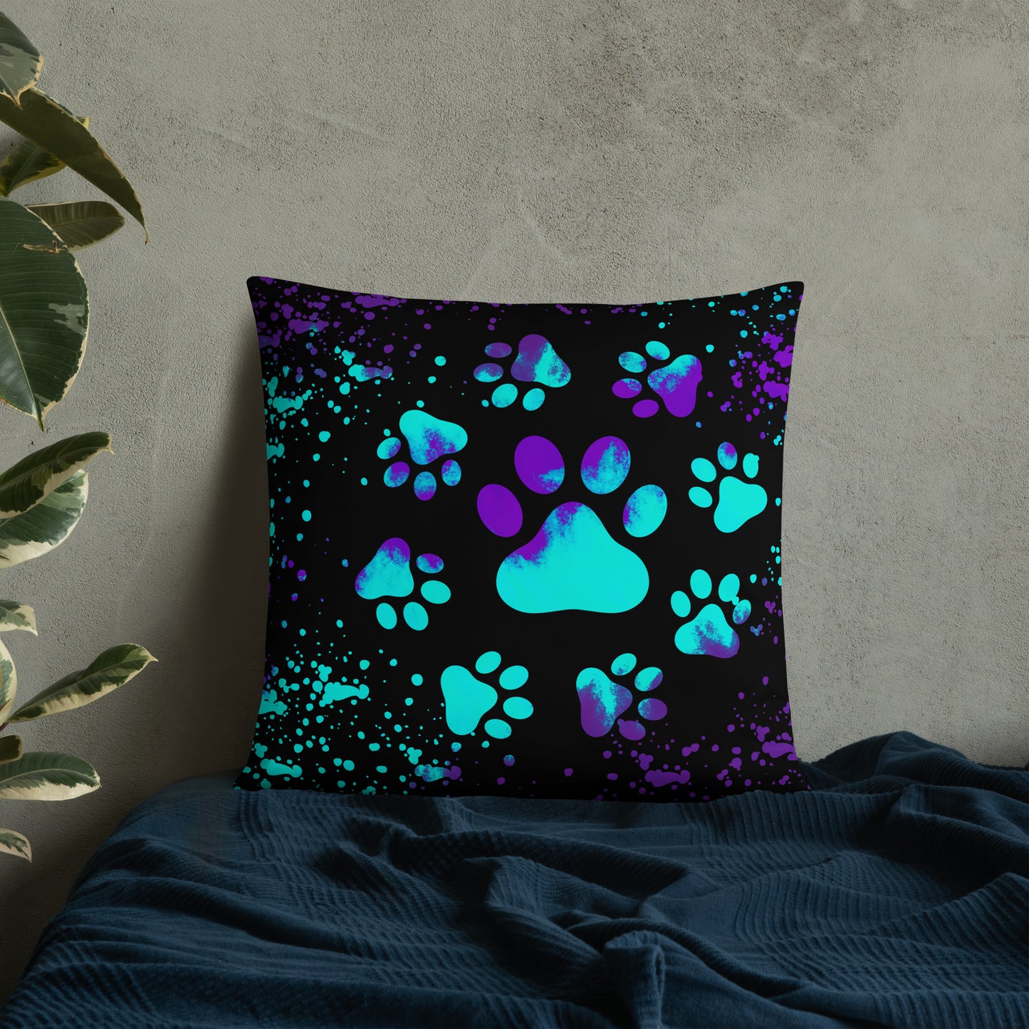 BLUE/ PURPLE DOG PAWS- Basic Pillow