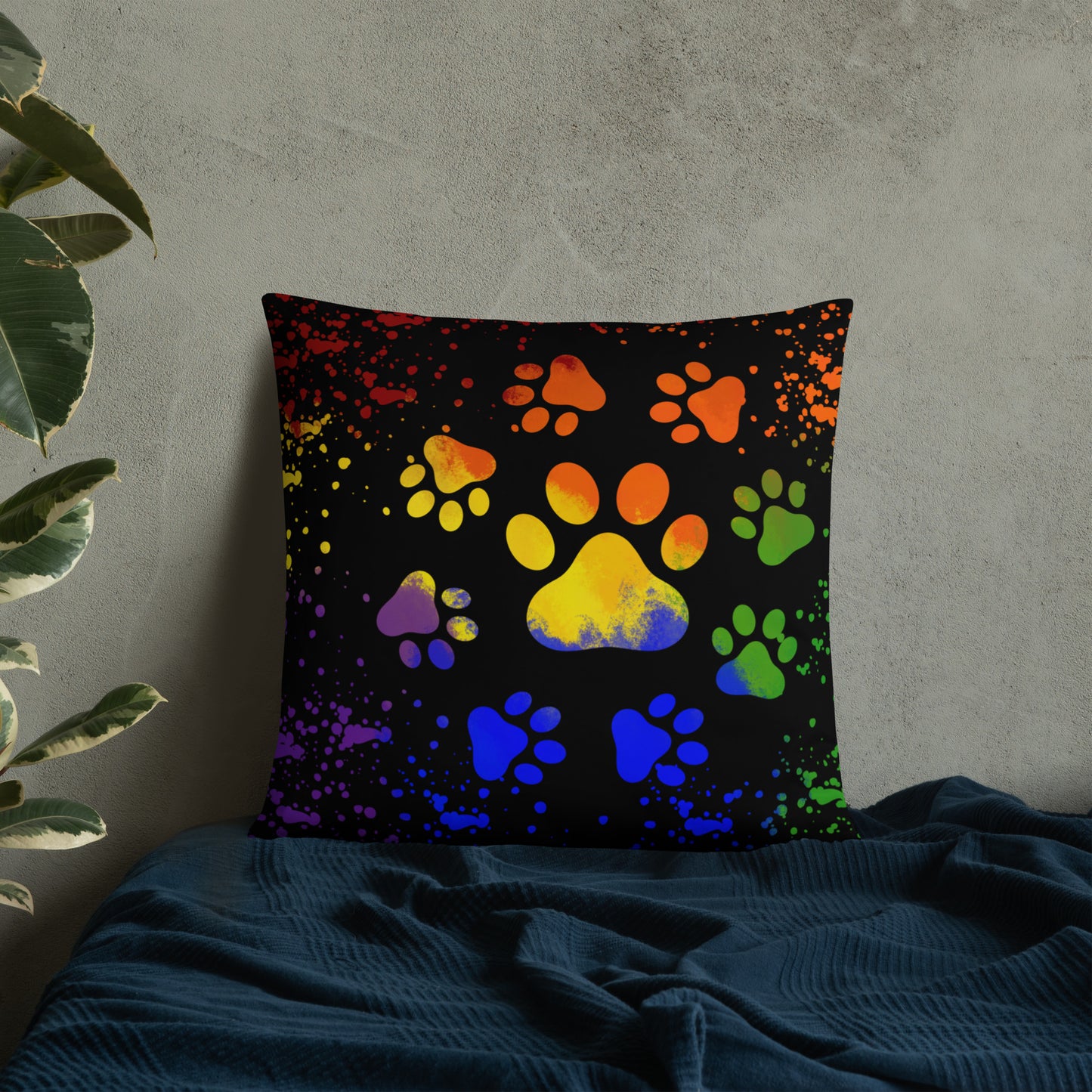 DARK RAINBOW DOG PAWS- Basic Pillow