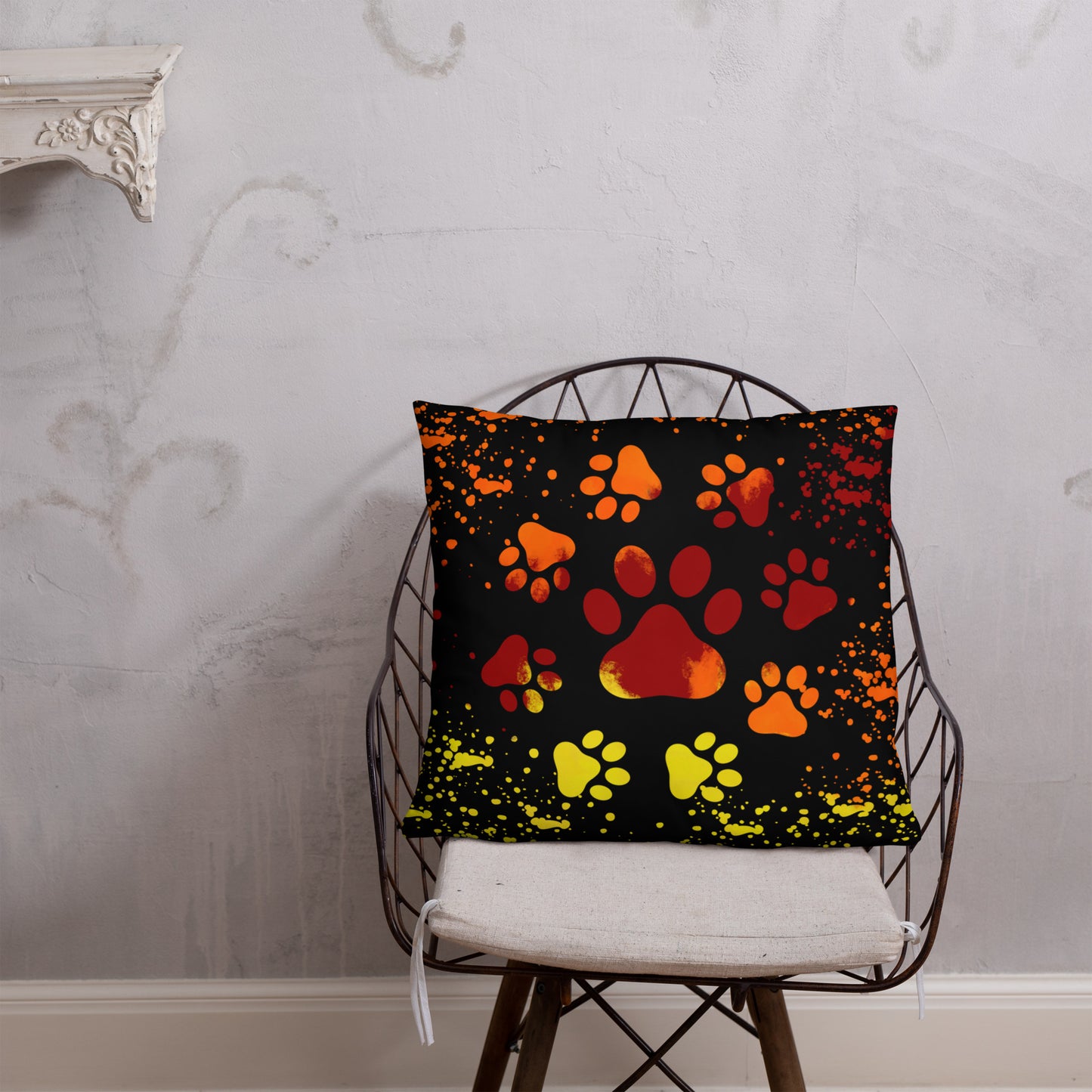 ORANGE/ YELLOW DOG PAWS- Basic Pillow