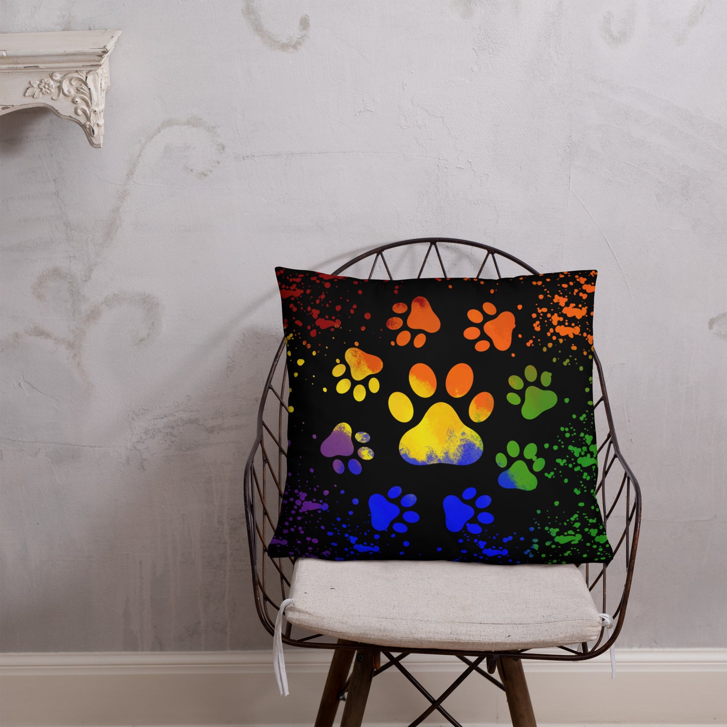 DARK RAINBOW DOG PAWS- Basic Pillow