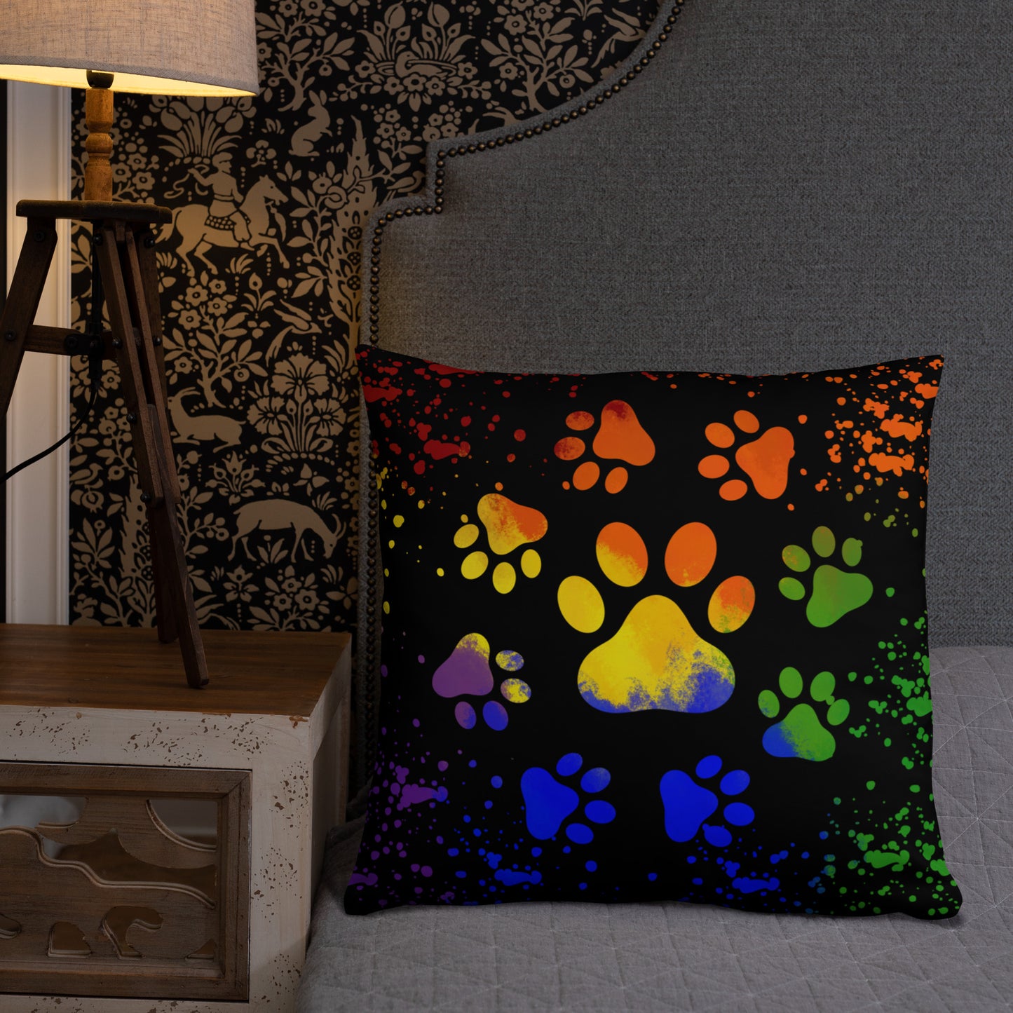 DARK RAINBOW DOG PAWS- Basic Pillow