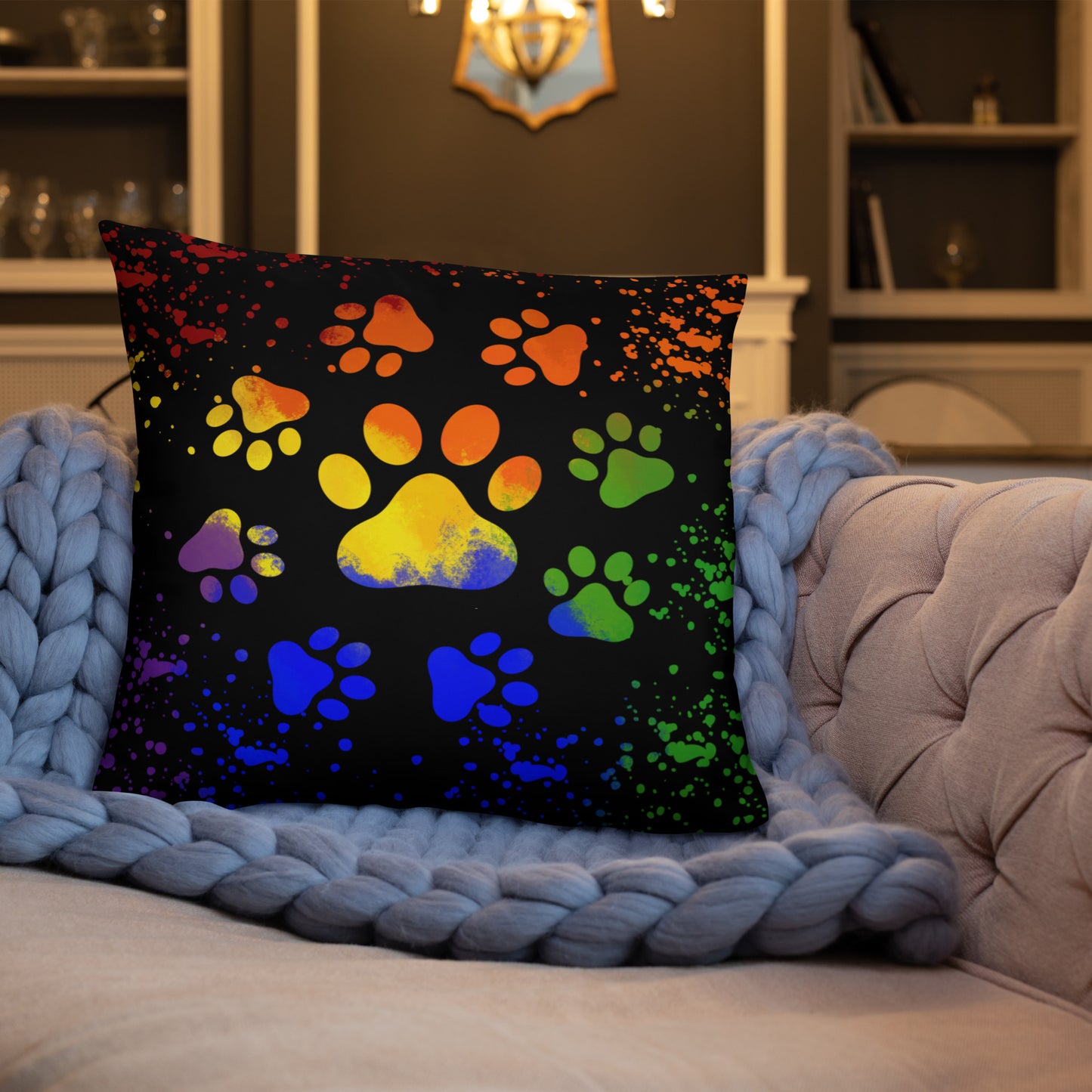 DARK RAINBOW DOG PAWS- Basic Pillow