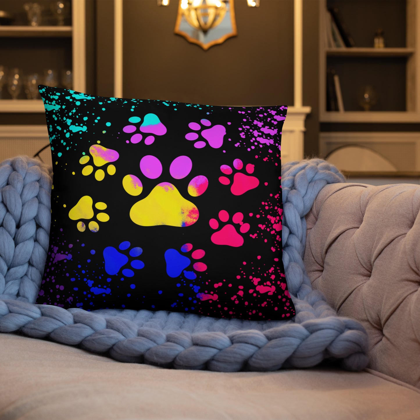 LIGHT RAINBOW DOG PAWS- Basic Pillow