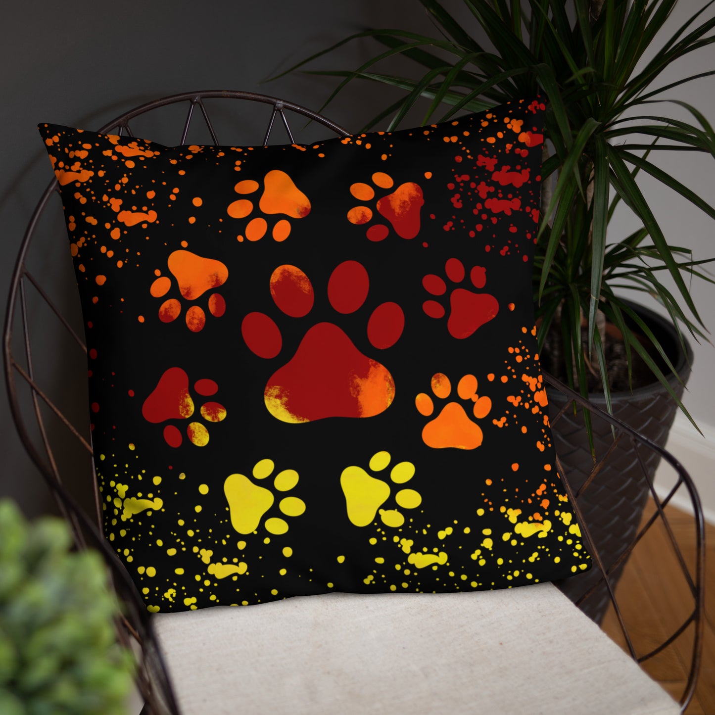 ORANGE/ YELLOW DOG PAWS- Basic Pillow
