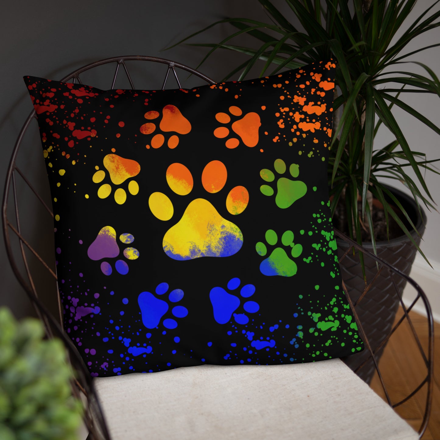 DARK RAINBOW DOG PAWS- Basic Pillow