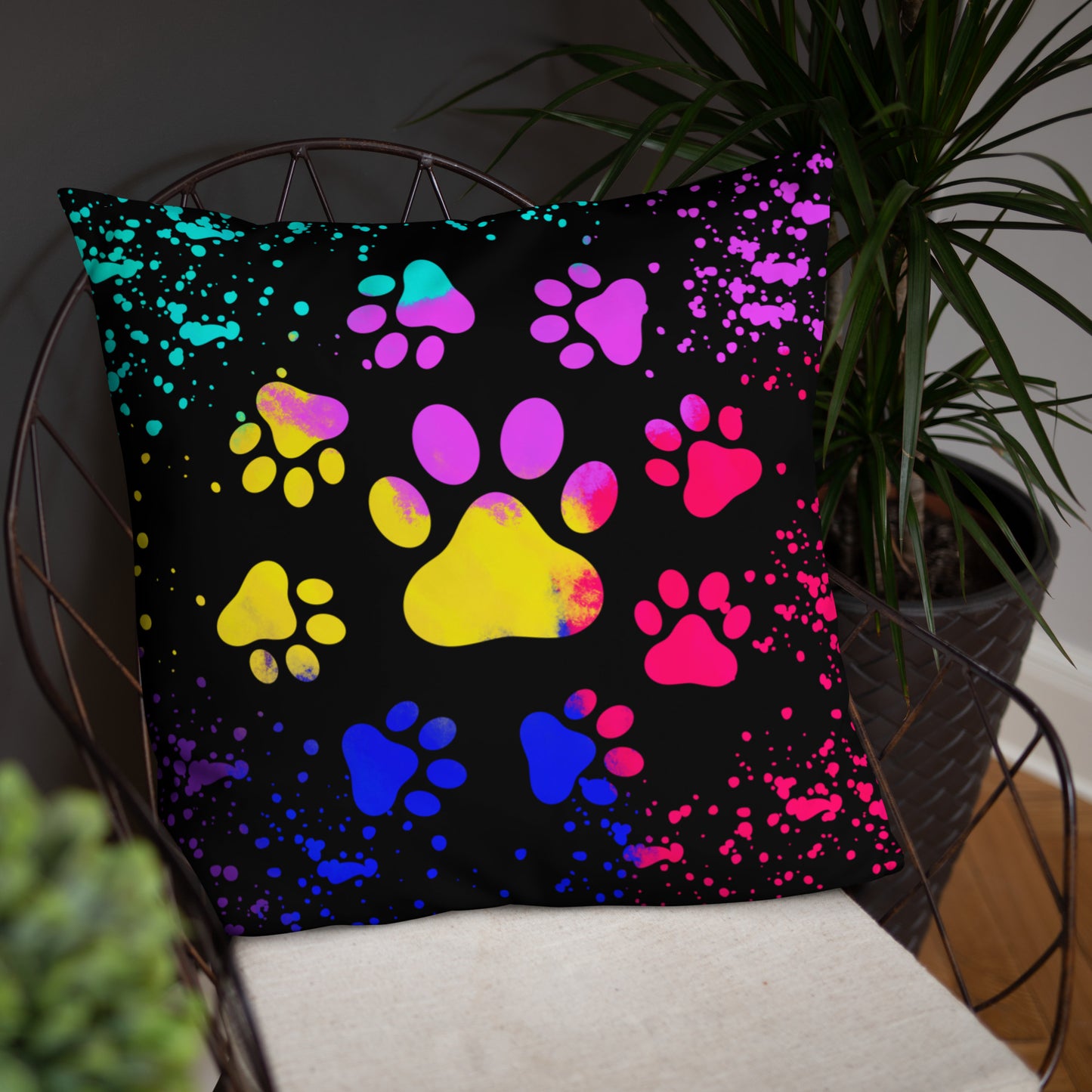 LIGHT RAINBOW DOG PAWS- Basic Pillow