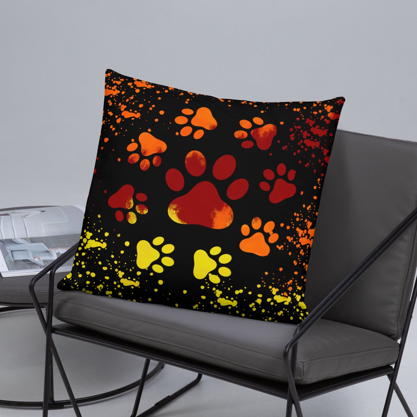 ORANGE/ YELLOW DOG PAWS- Basic Pillow