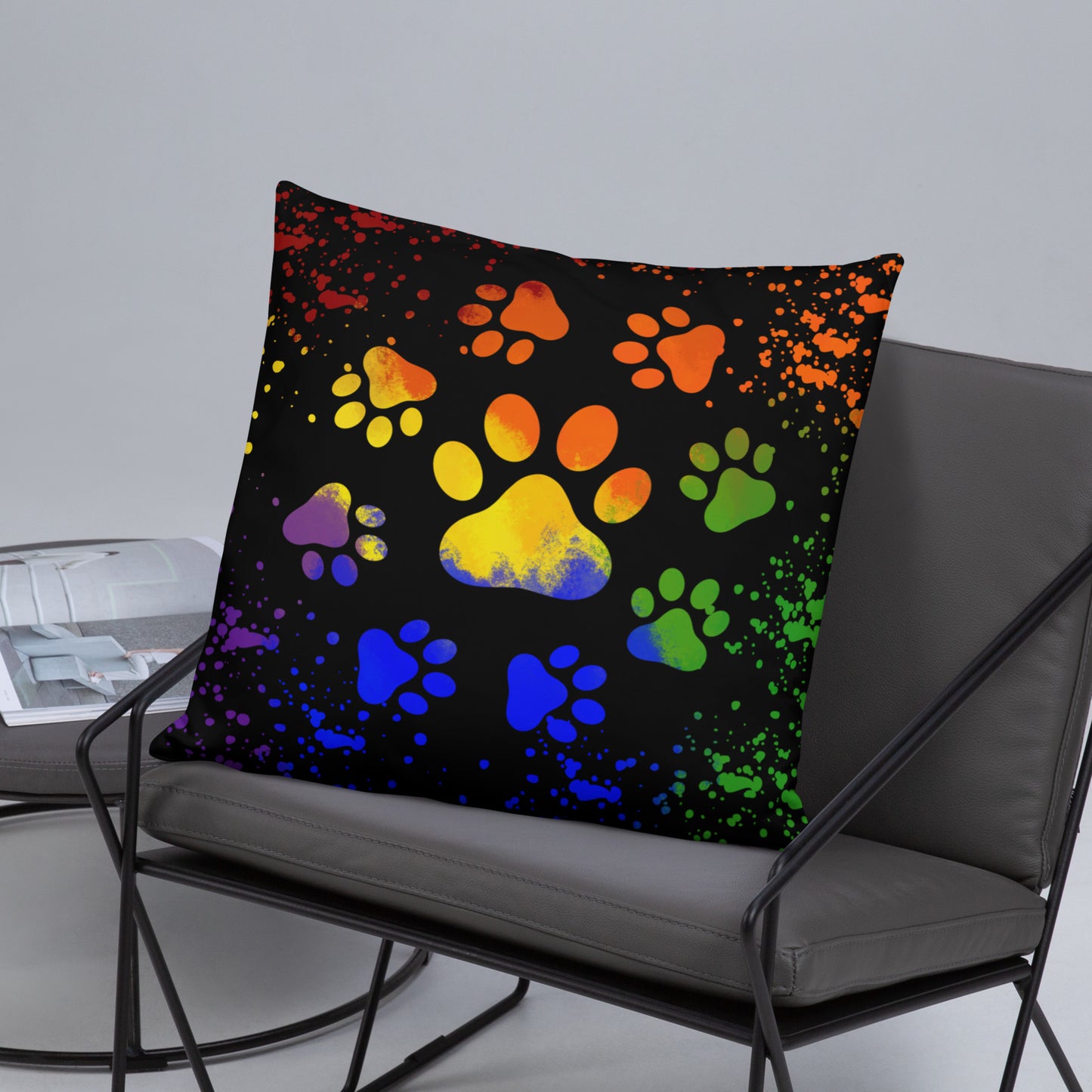 DARK RAINBOW DOG PAWS- Basic Pillow