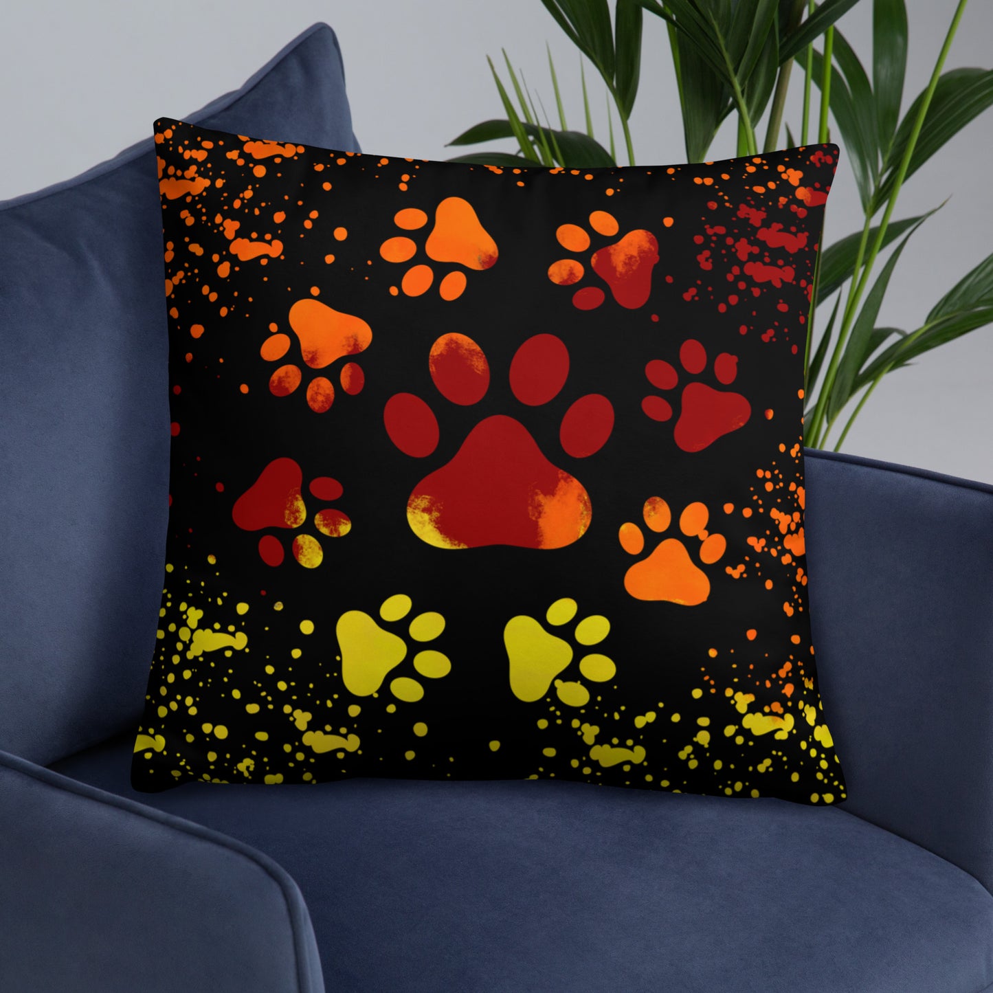 ORANGE/ YELLOW DOG PAWS- Basic Pillow