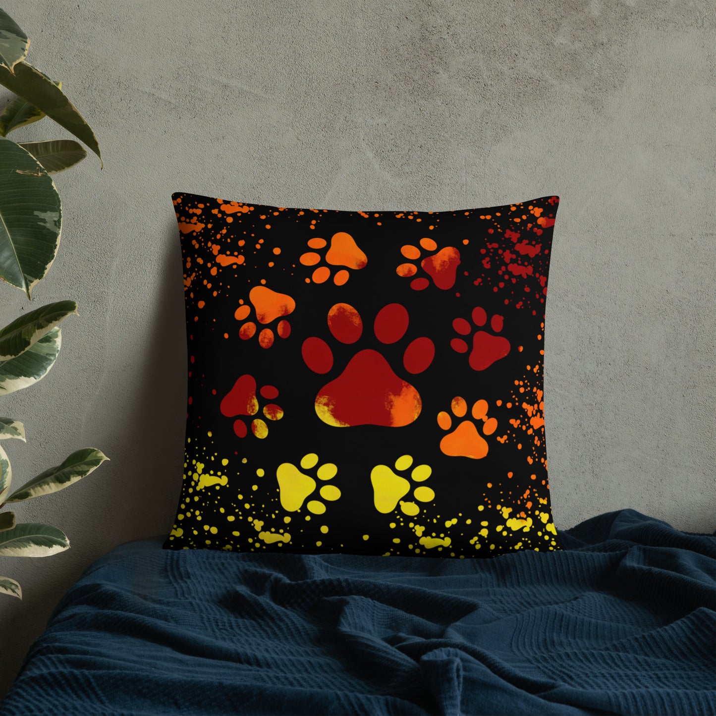 ORANGE/ YELLOW DOG PAWS- Basic Pillow